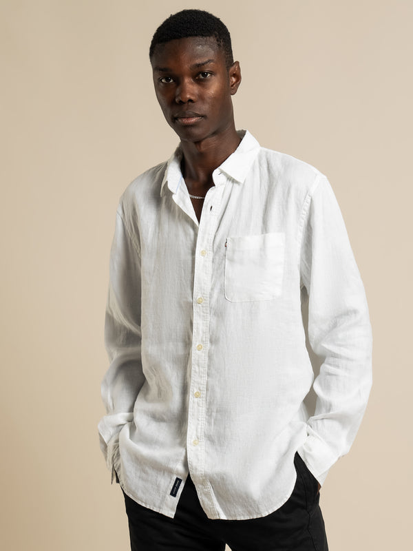 Academy brand Hampton Long Sleeve Linen Shirt in White | Glue Store