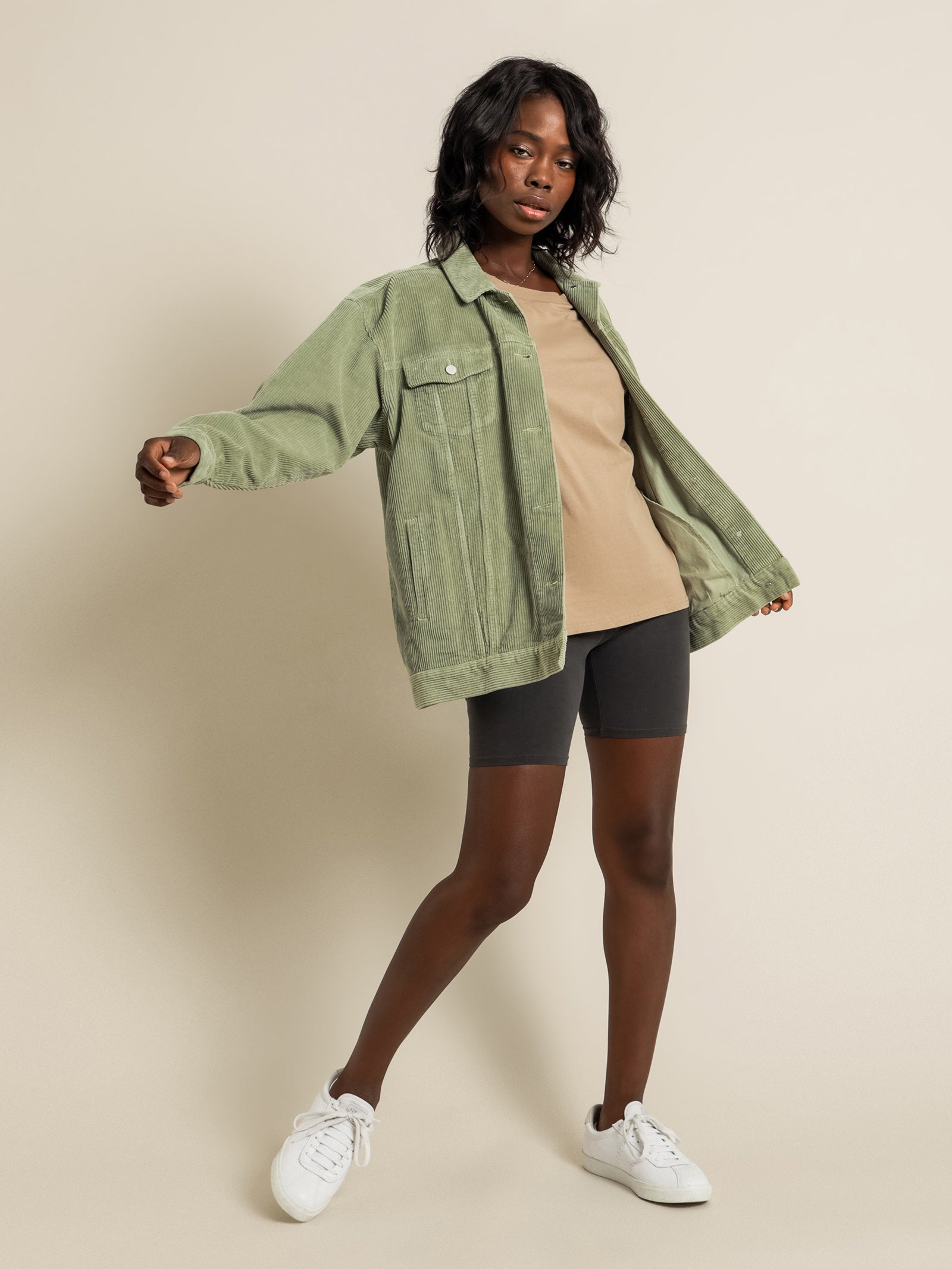 Binx Longline Corduroy Jacket in Washed Sage