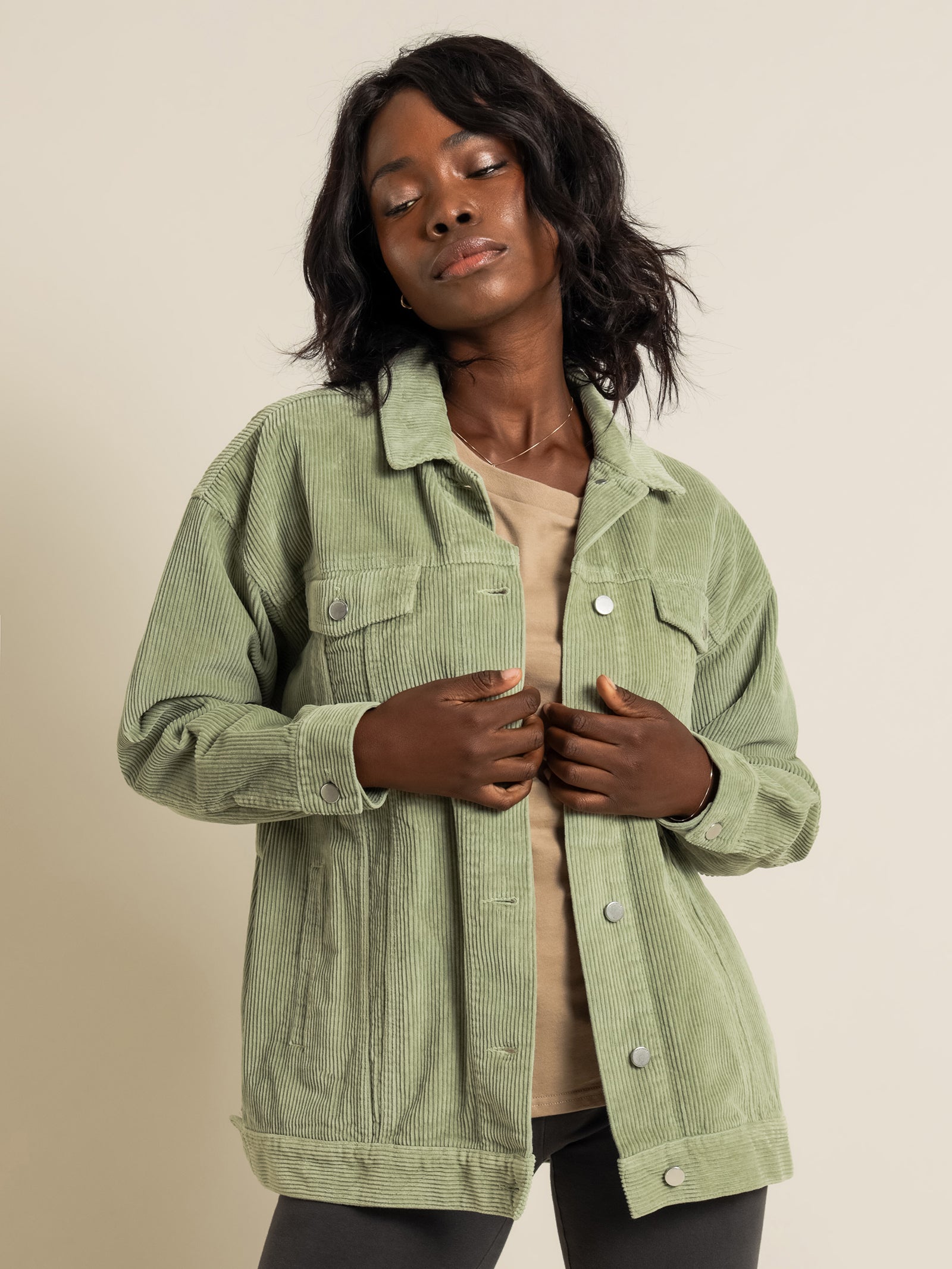 Binx Longline Corduroy Jacket in Washed Sage