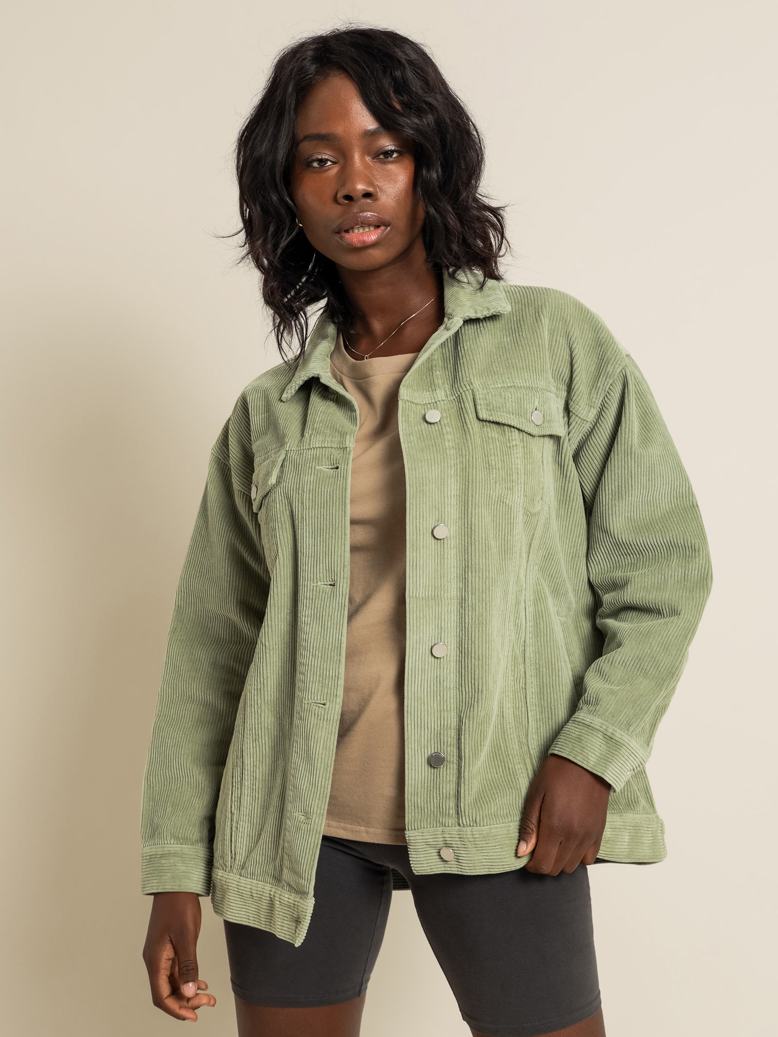 Binx Longline Corduroy Jacket in Washed Sage