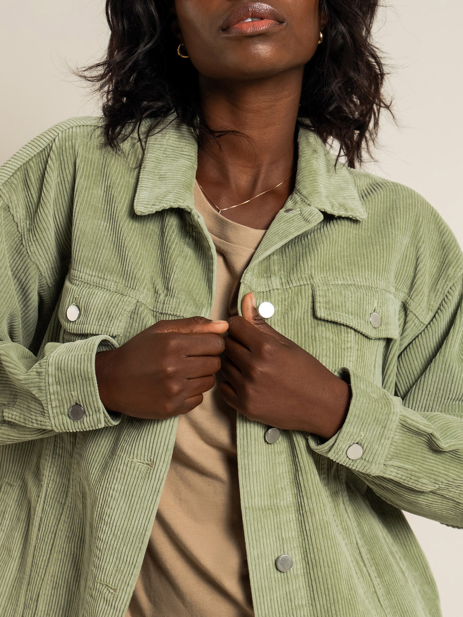 Binx Longline Corduroy Jacket in Washed Sage