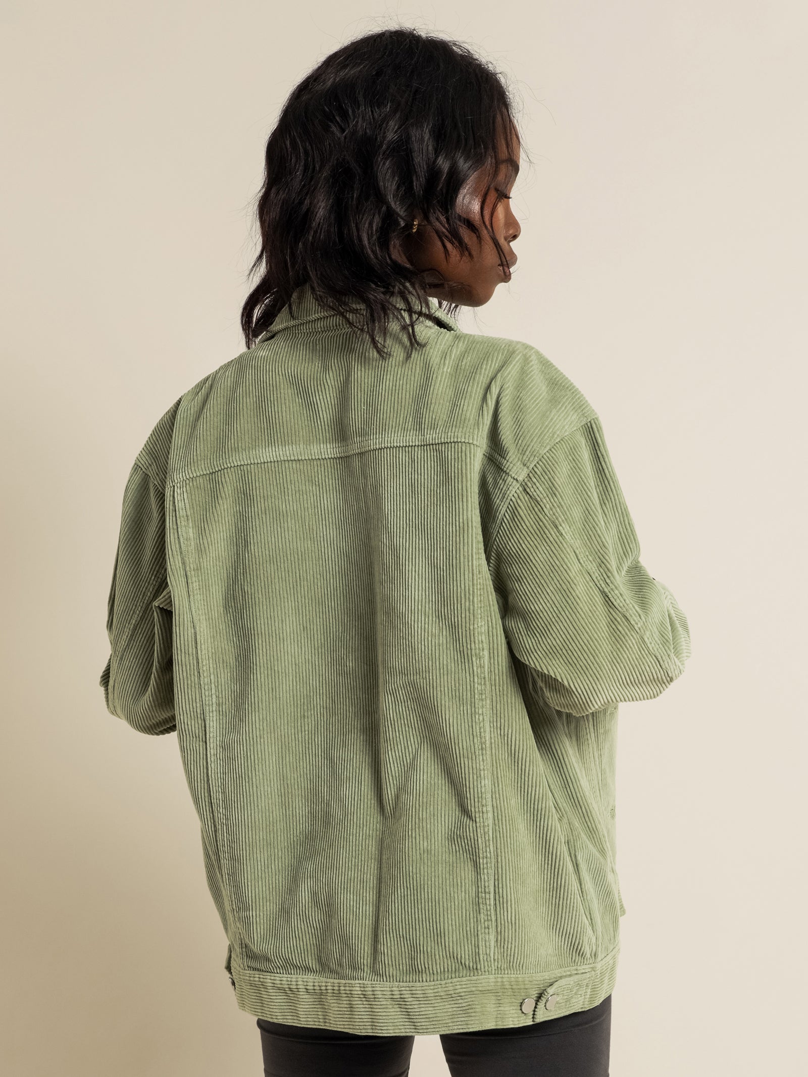 Binx Longline Corduroy Jacket in Washed Sage