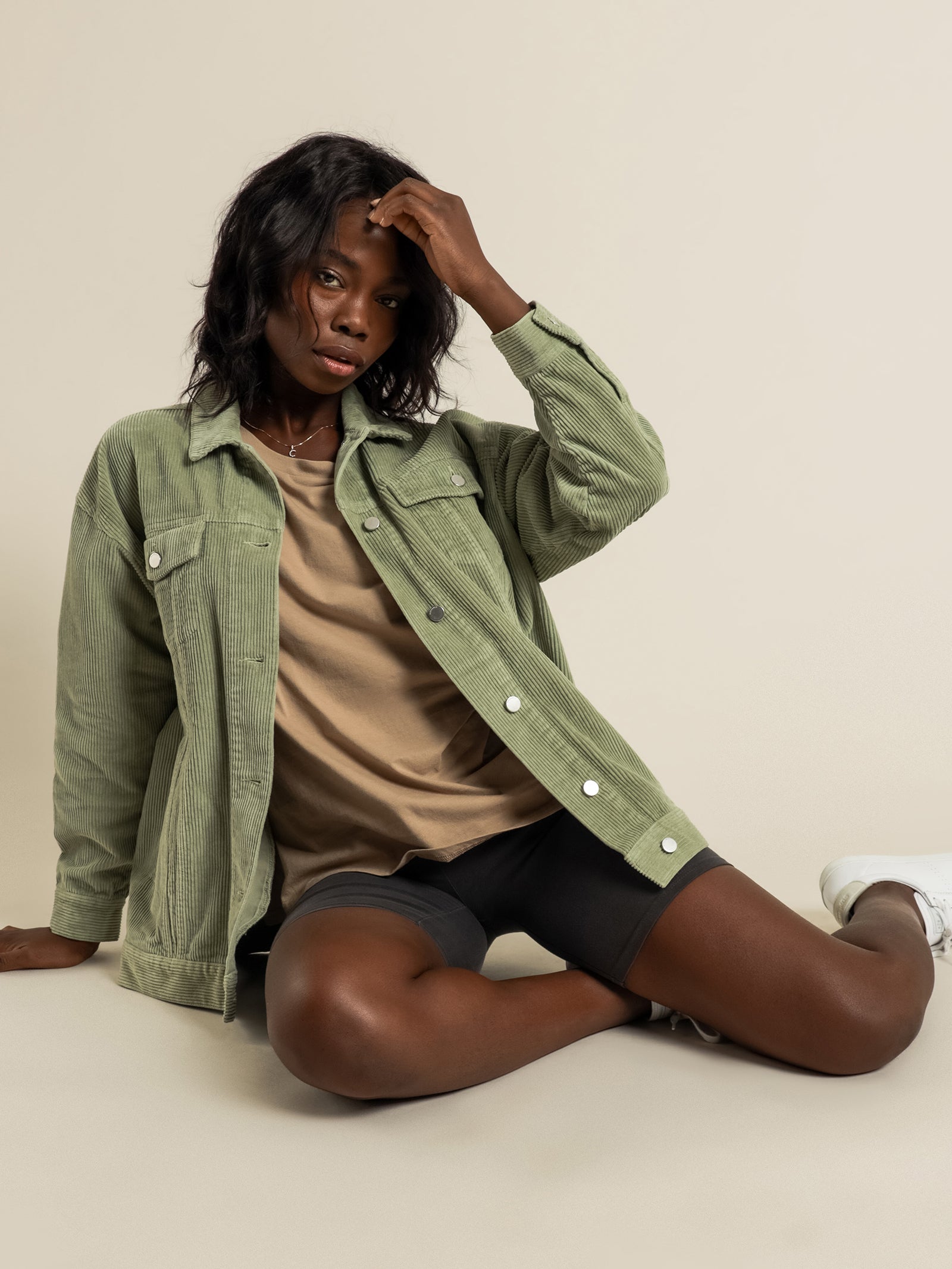 Binx Longline Corduroy Jacket in Washed Sage