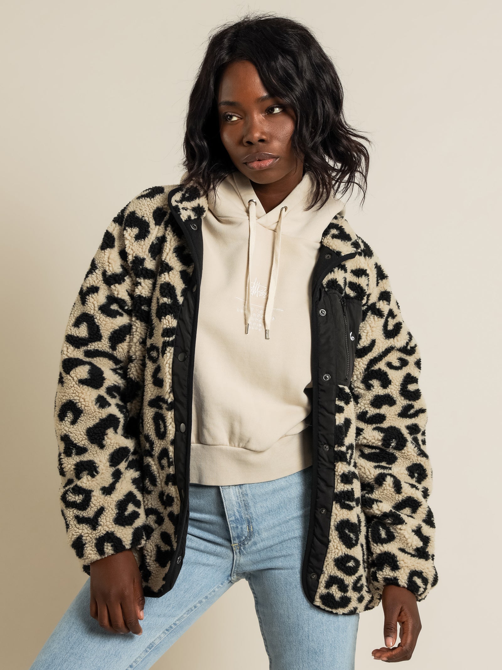 Leopard print sherpa clearance jacket