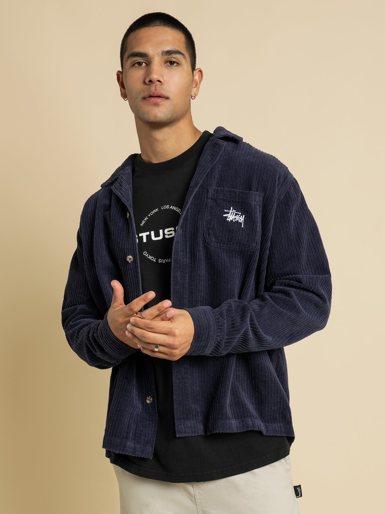 Murphy Corduroy Long Sleeve Button Up in Navy