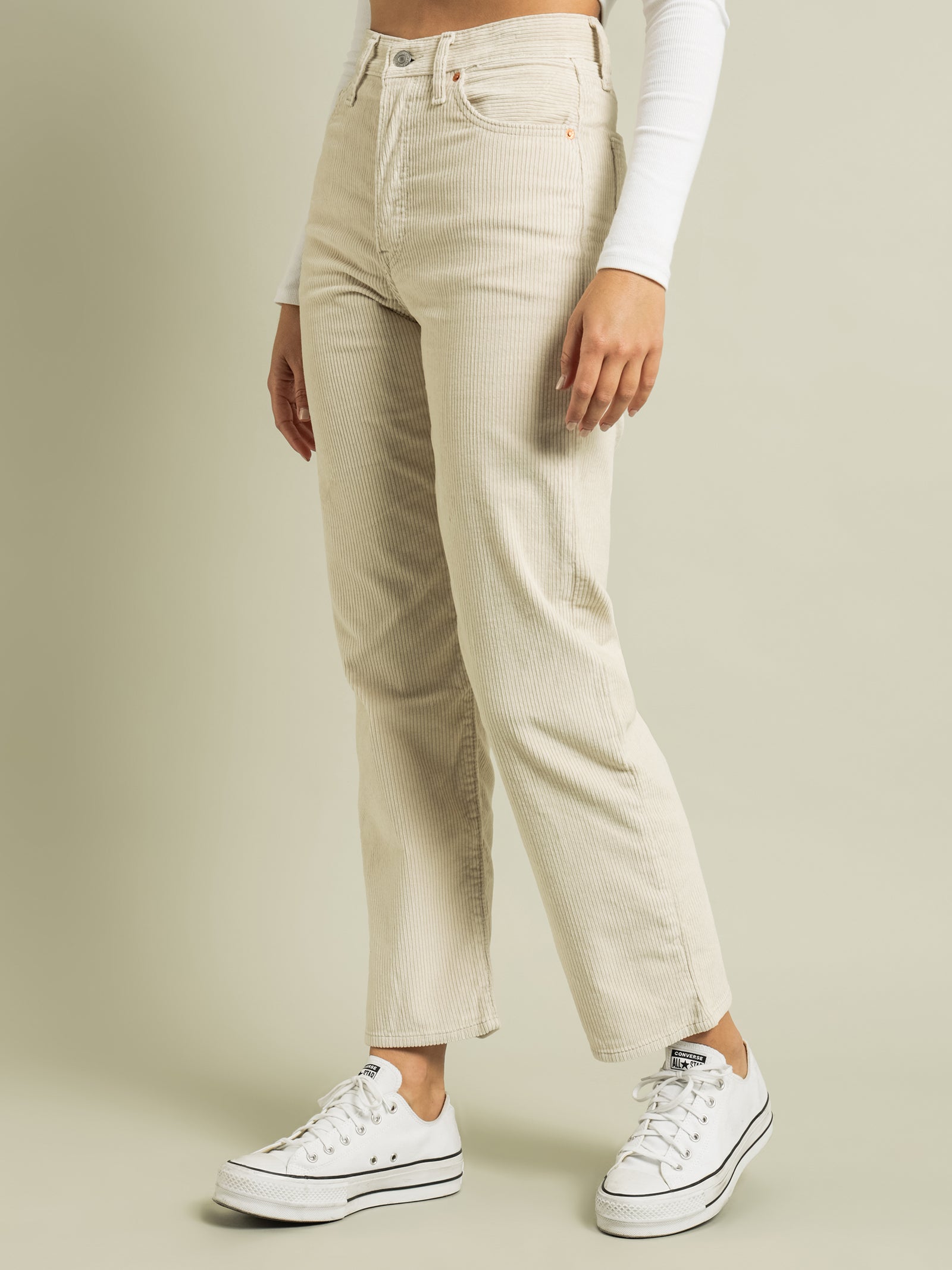 Ribcage Straight Ankle Corduroy Pants in Sandshell Wide Wale