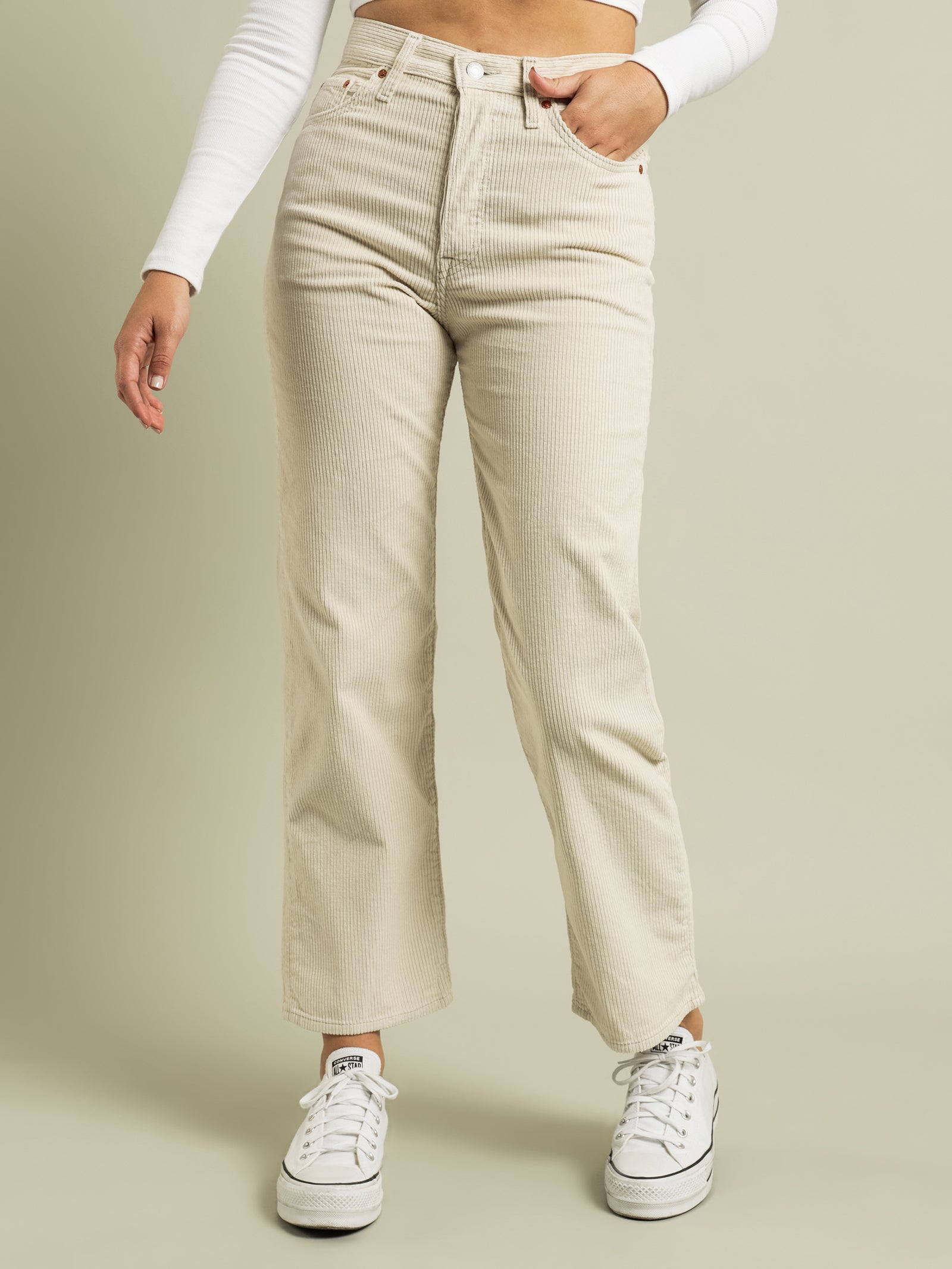 Ribcage Straight Ankle Corduroy Pants in Sandshell Wide Wale