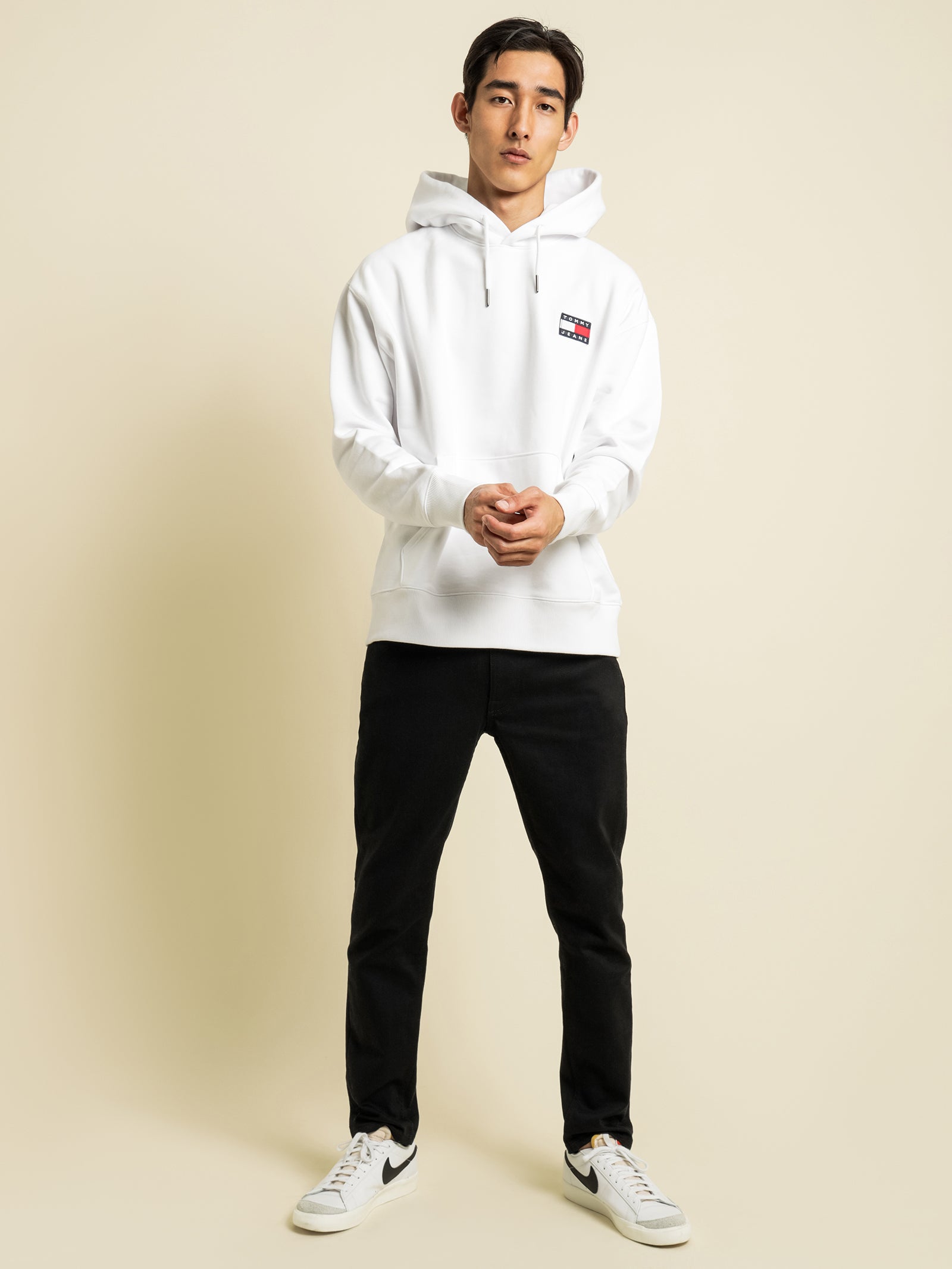 Tommy badge hoodie white hot sale