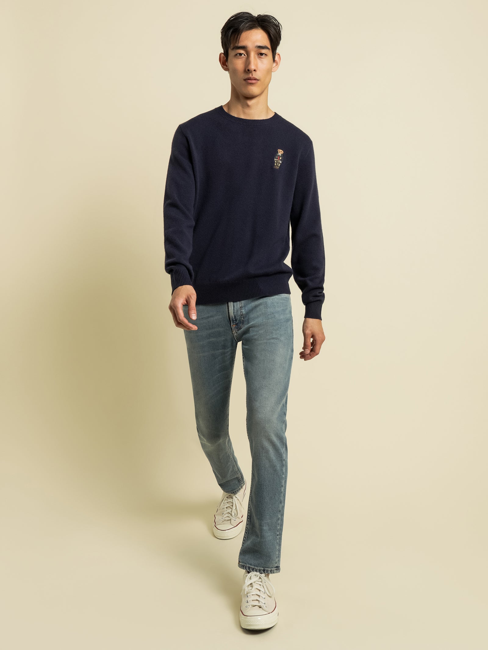 Long Sleeve Knit Polo Sweat in Navy