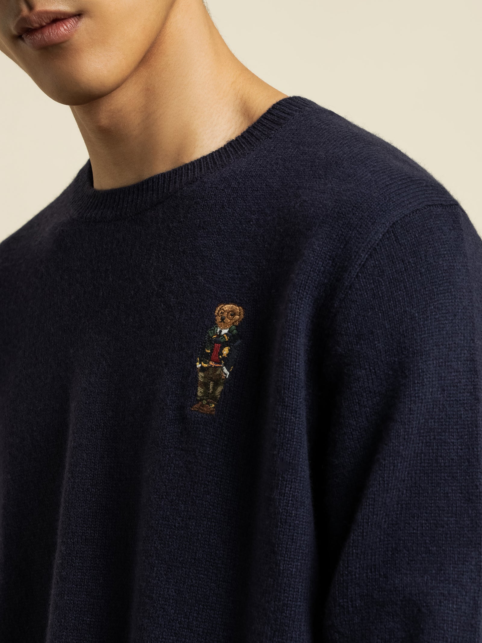 Long Sleeve Knit Polo Sweat in Navy