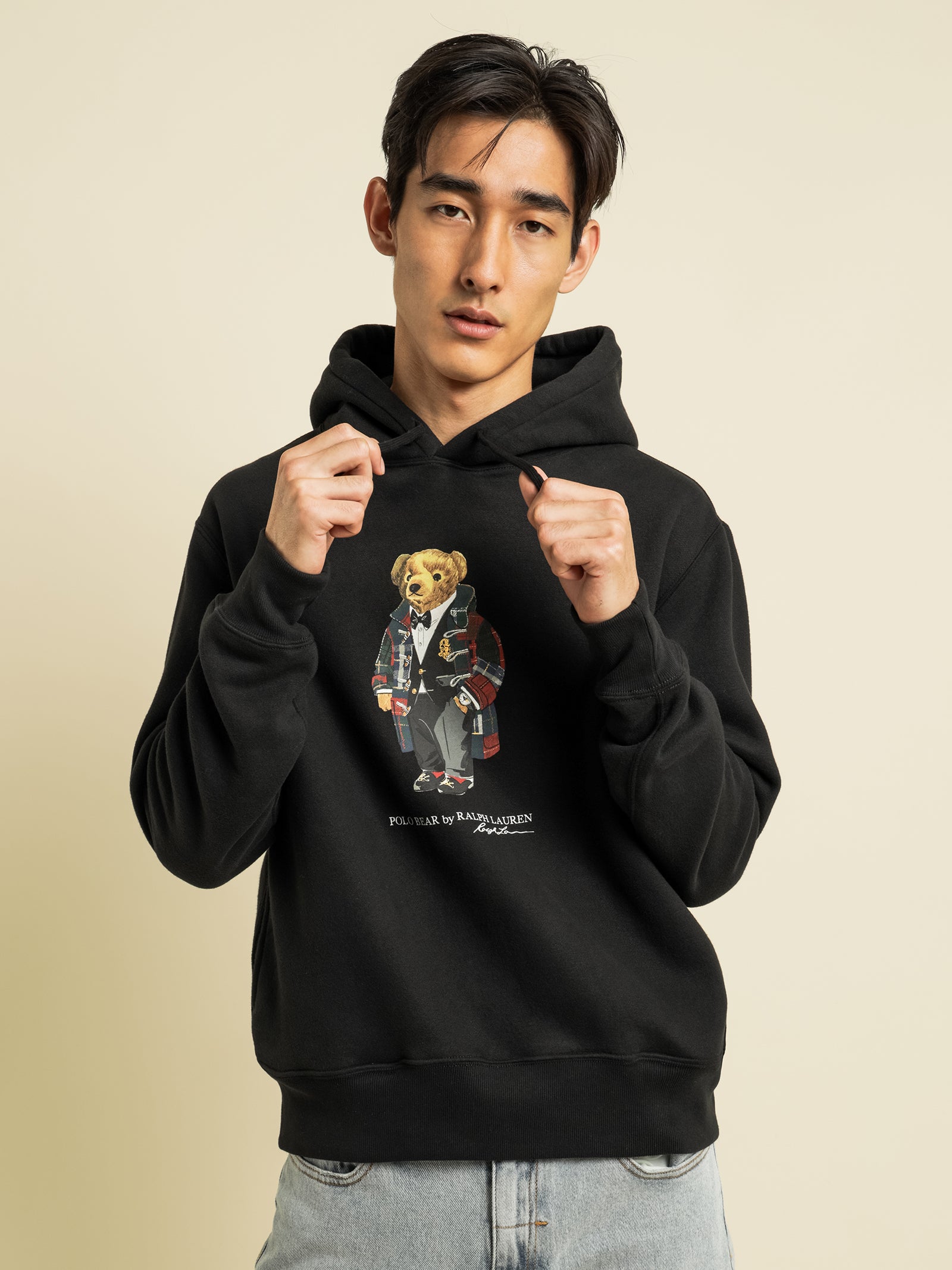 Polo Bear Fleece Hoodie in Black