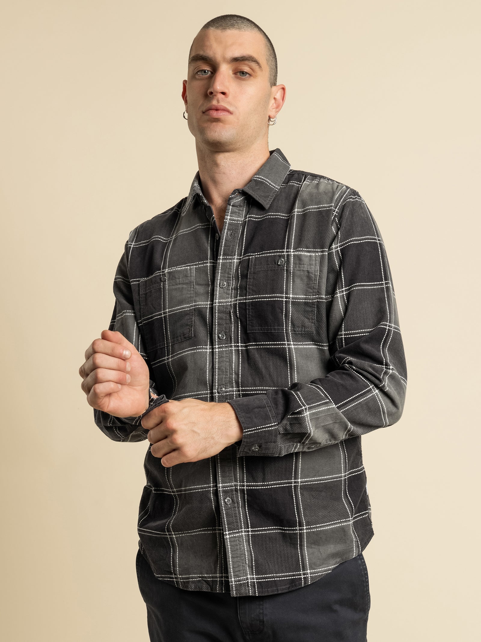 Zion Cord Long Sleeve Shirt in Midnight Plaid