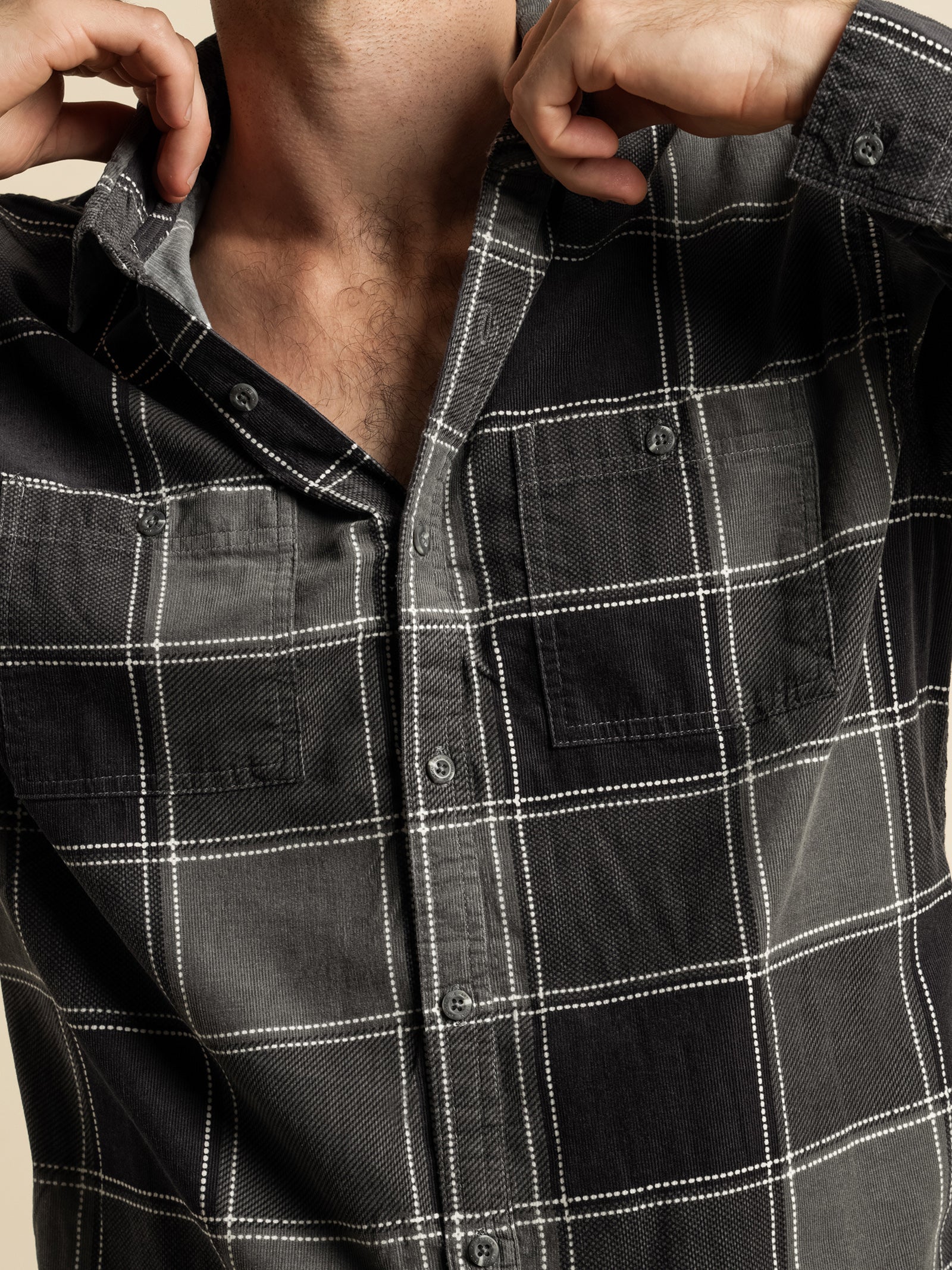 Zion Cord Long Sleeve Shirt in Midnight Plaid