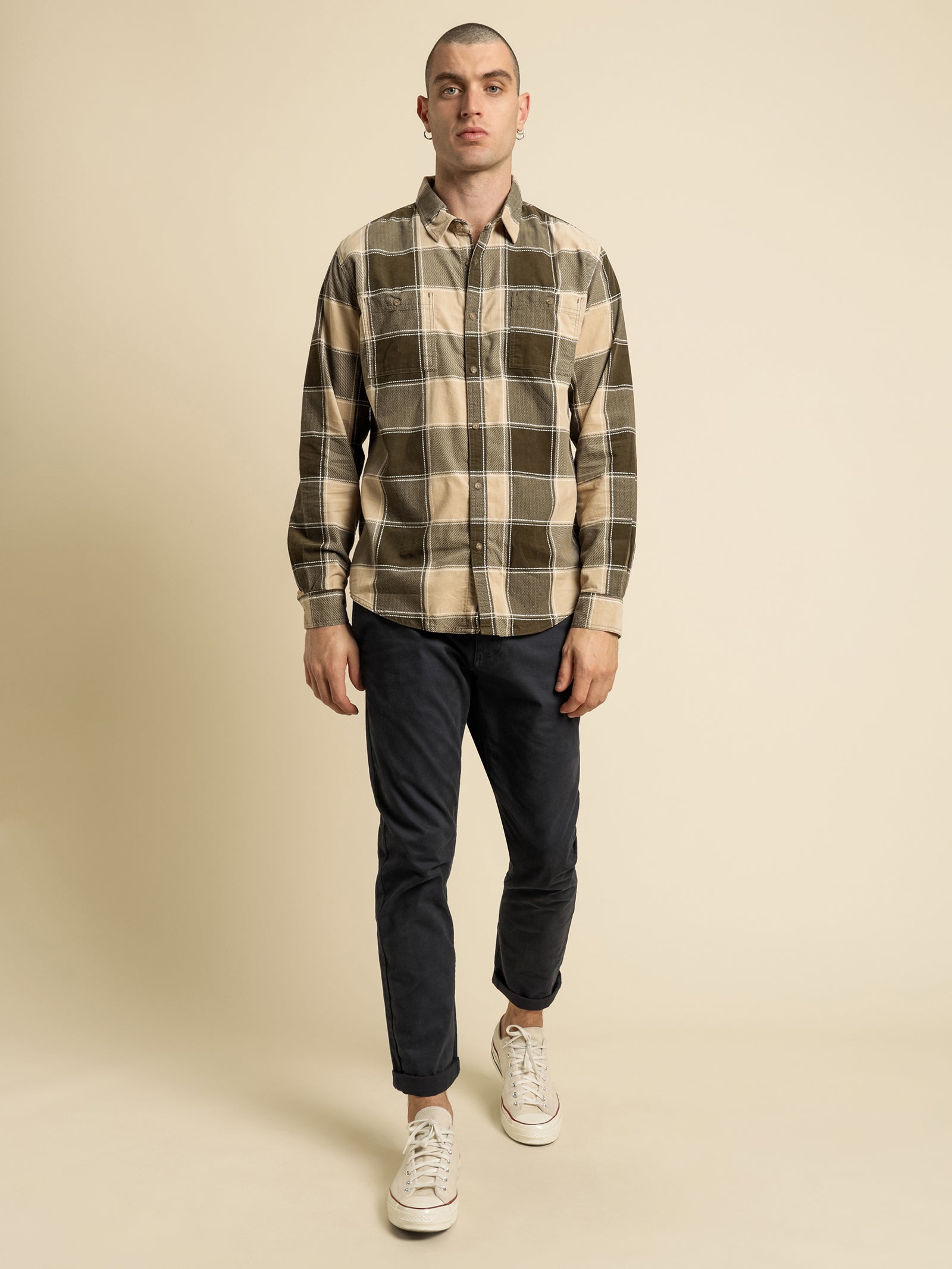 Zion Cord Long Sleeve Shirt in Fern Plaid