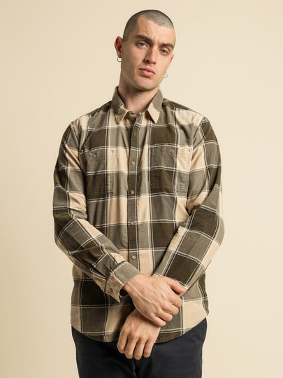 Zion Cord Long Sleeve Shirt in Fern Plaid