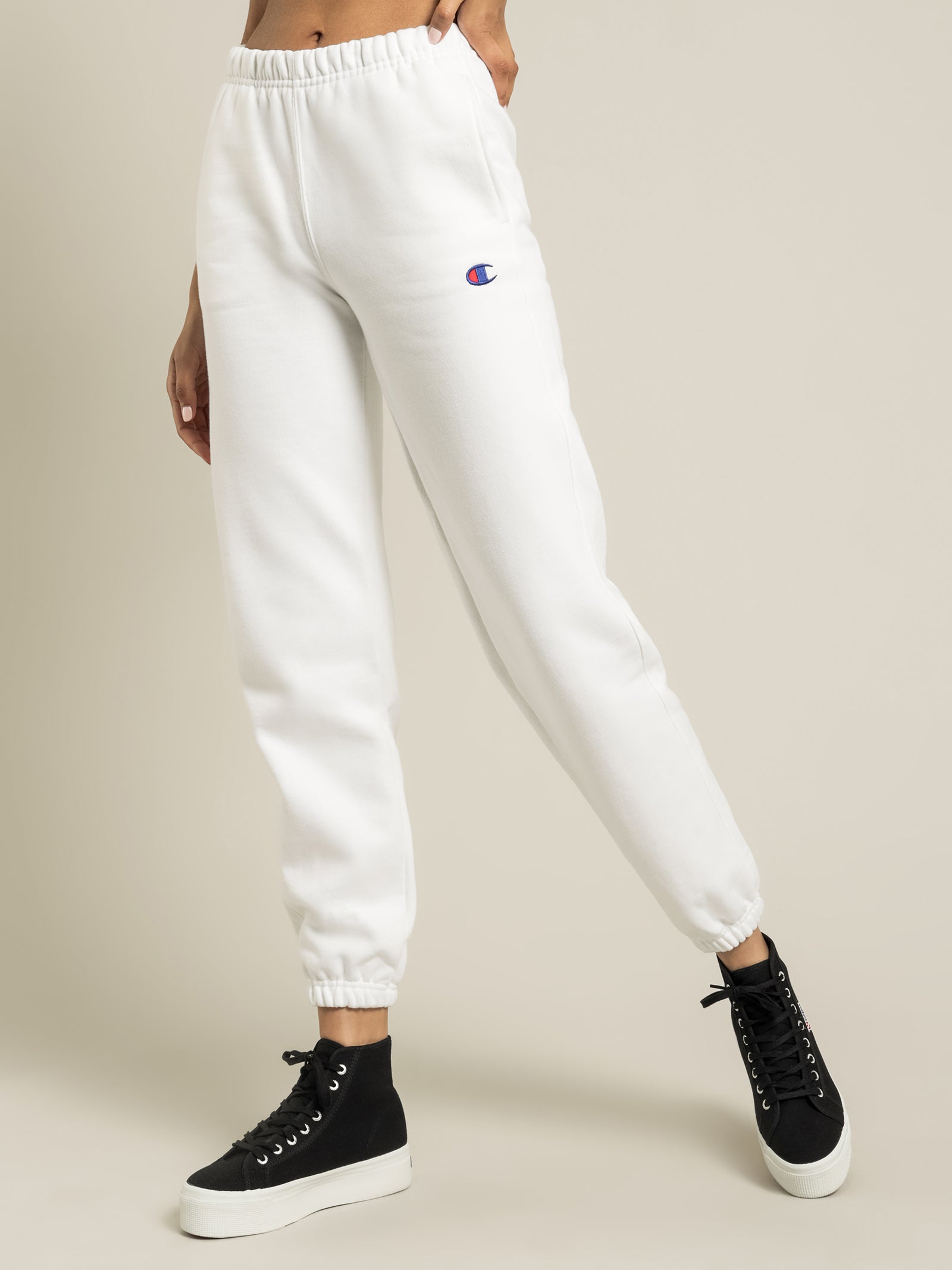 Reverse Weave Small Logo Track Pants in White Glue Store