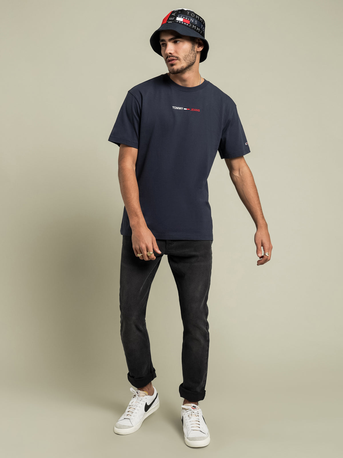 Tommy Hilfiger Linear Logo Organic Cotton T-Shirt in Navy | Navy