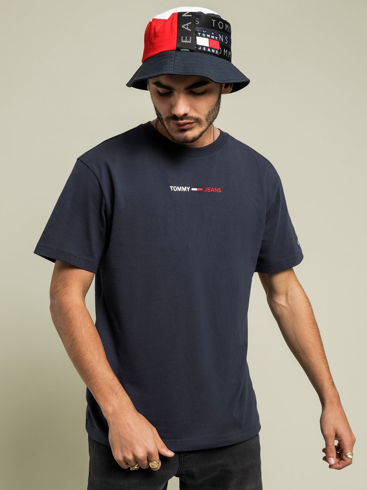 Tommy Hilfiger Linear Logo Organic Cotton T-Shirt in Navy | Navy