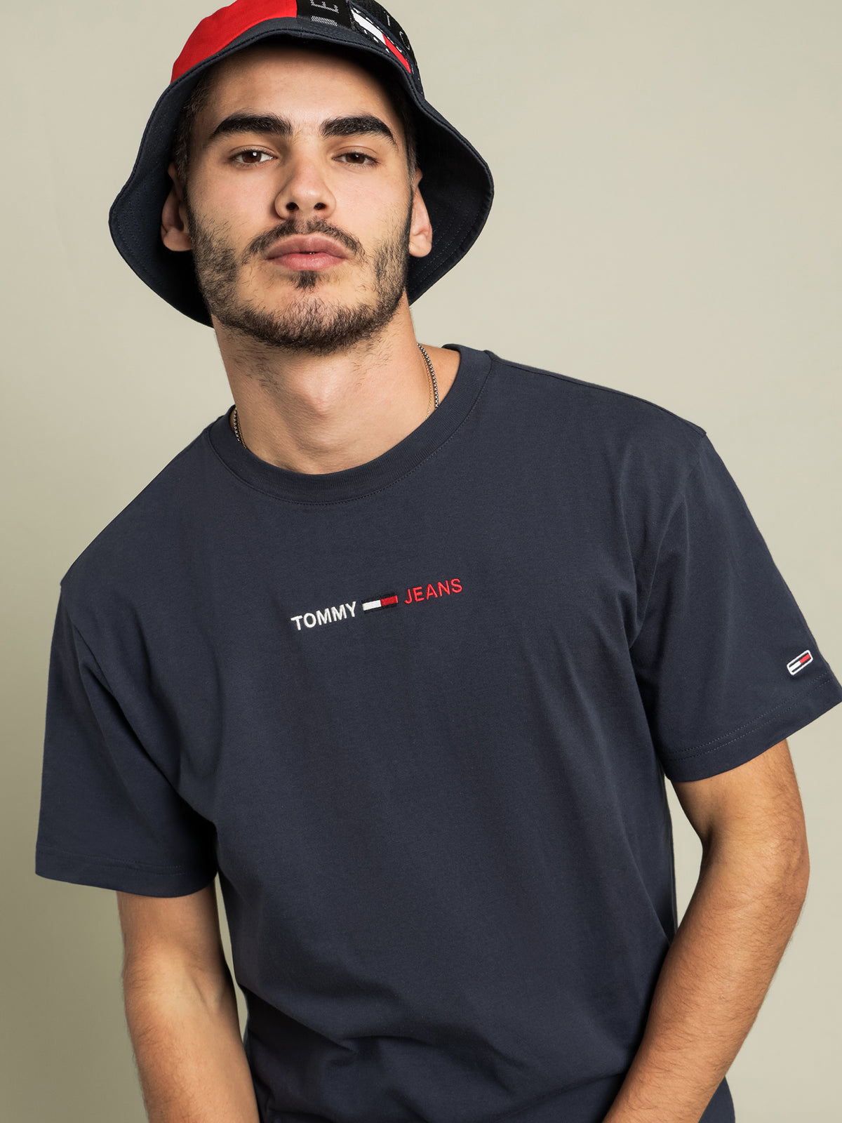 Tommy Hilfiger Linear Logo Organic Cotton T-Shirt in Navy | Navy