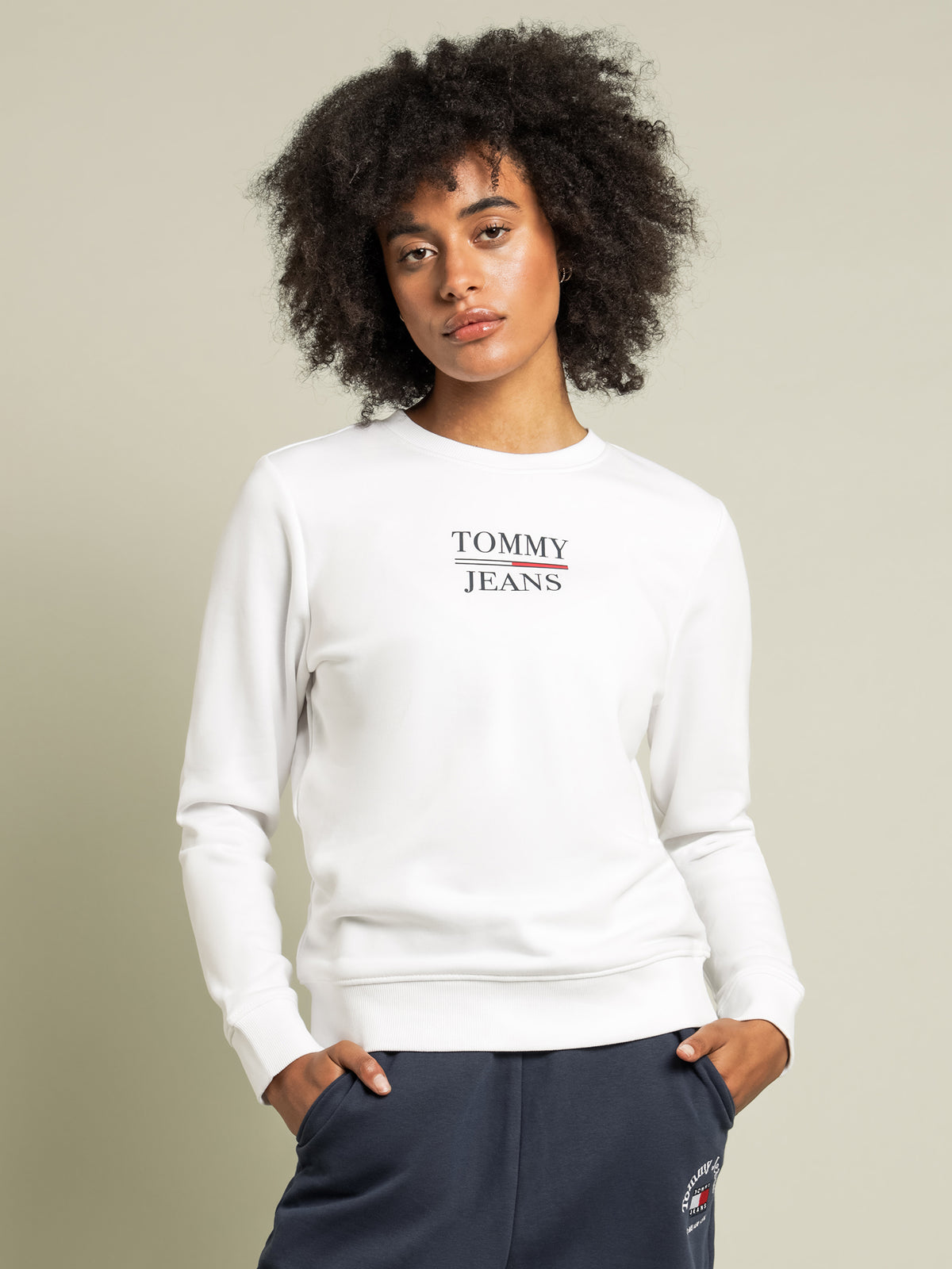 Tommy Hilfiger Logo Slim Fit Sweatshirt in White | XS