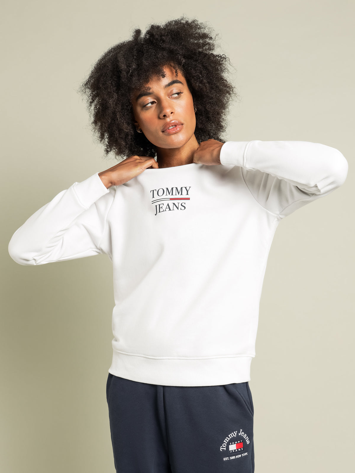 Tommy Hilfiger Logo Slim Fit Sweatshirt in White | XS