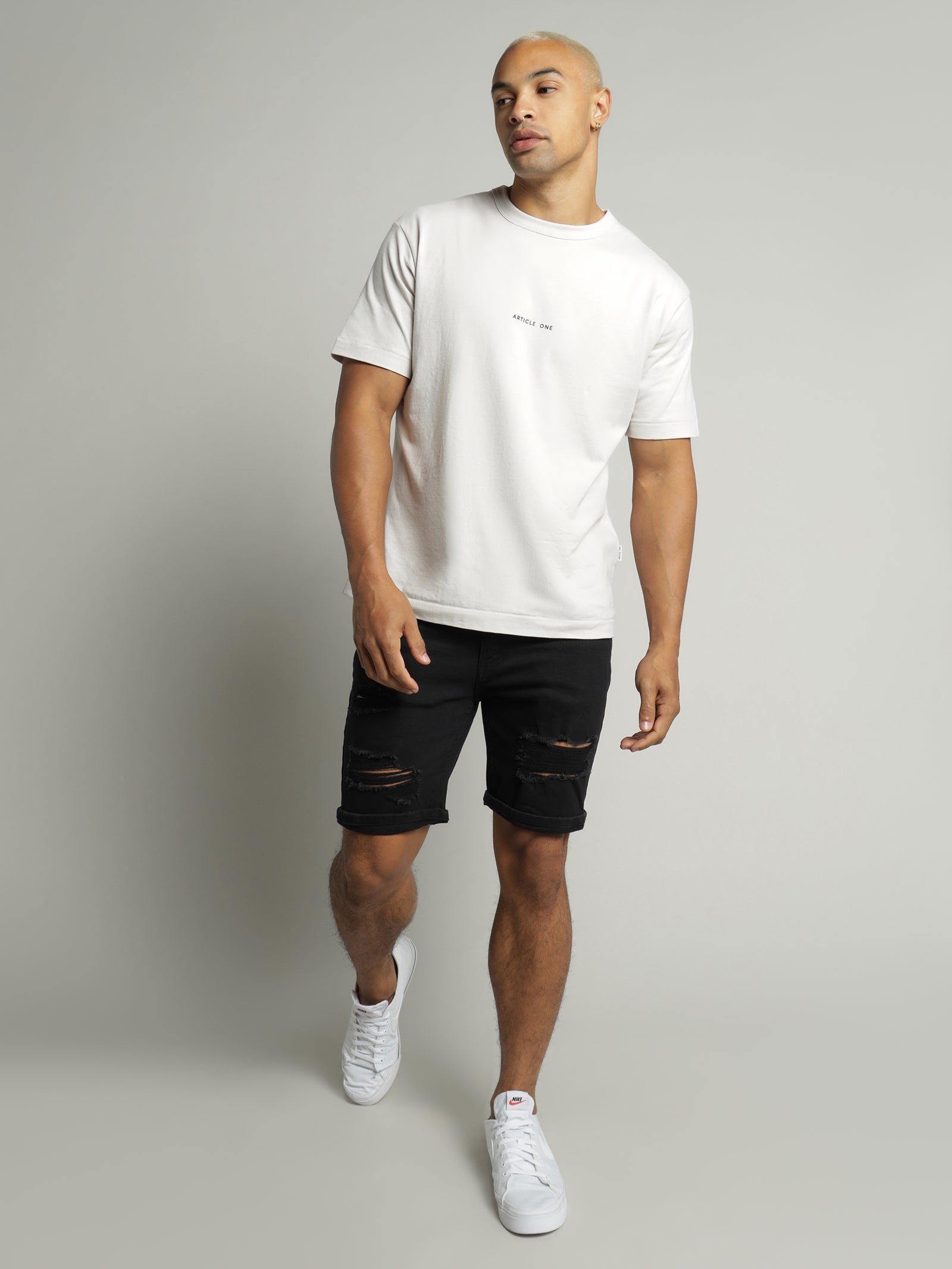 Article one Zane Skinny Denim Short in True Black Rip | Glue Store