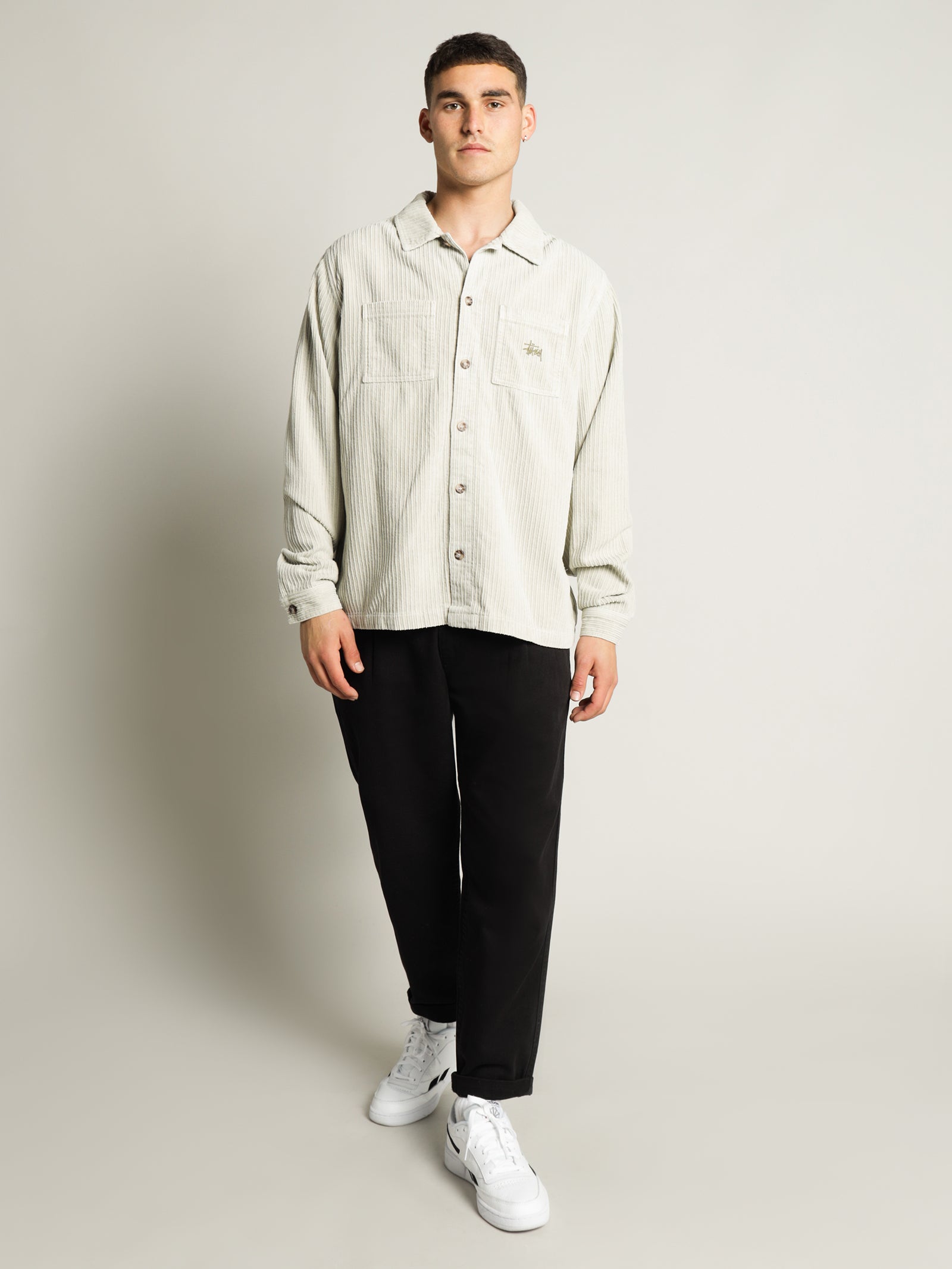 Henry LS Cord Shirt in White Sand