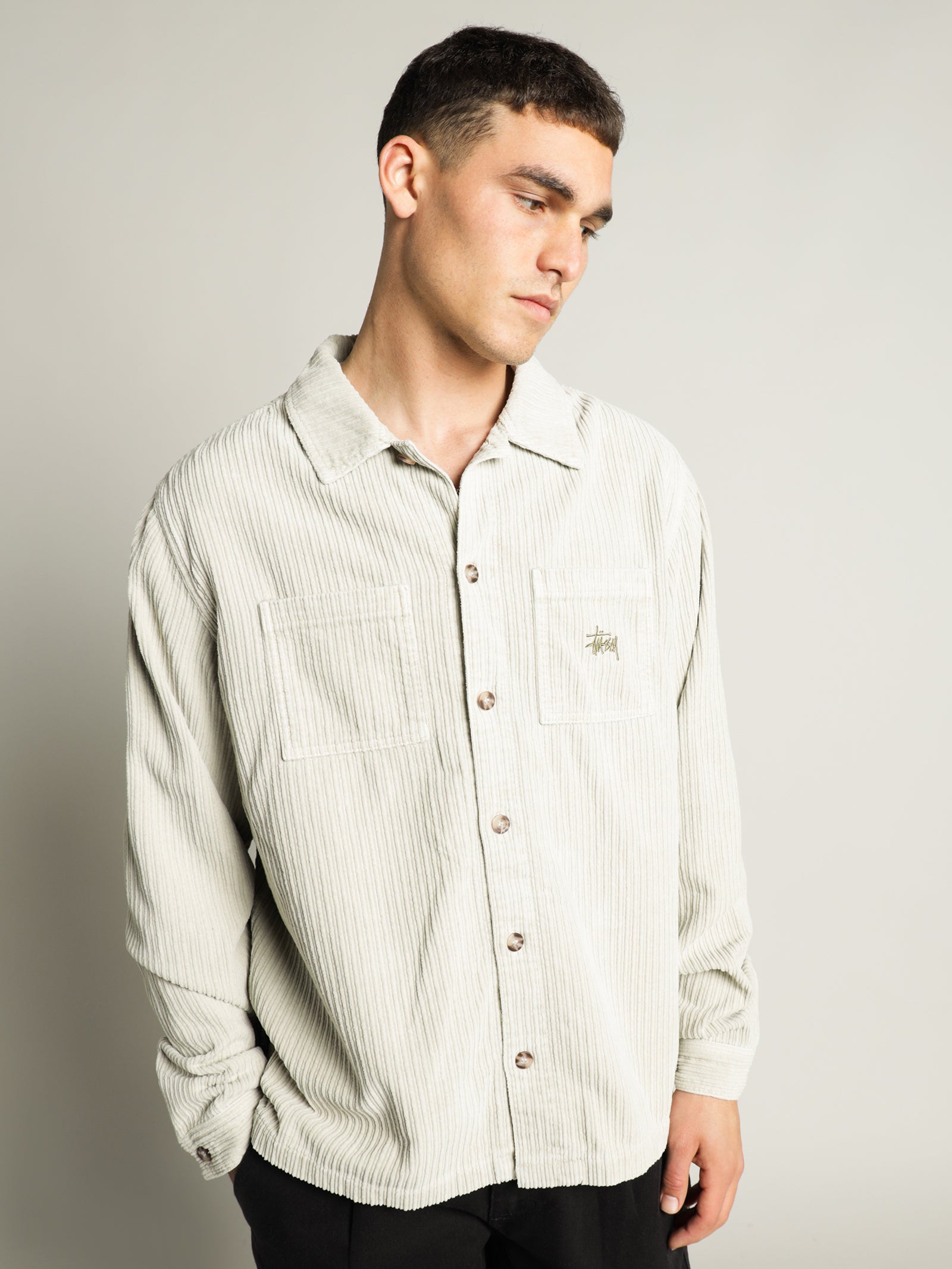 Henry LS Cord Shirt in White Sand