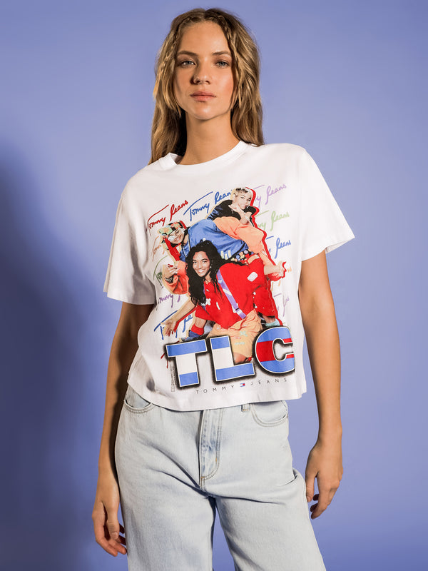 Music Revisited TLC Oversized Cropped T-Shirt in White - Glue Store