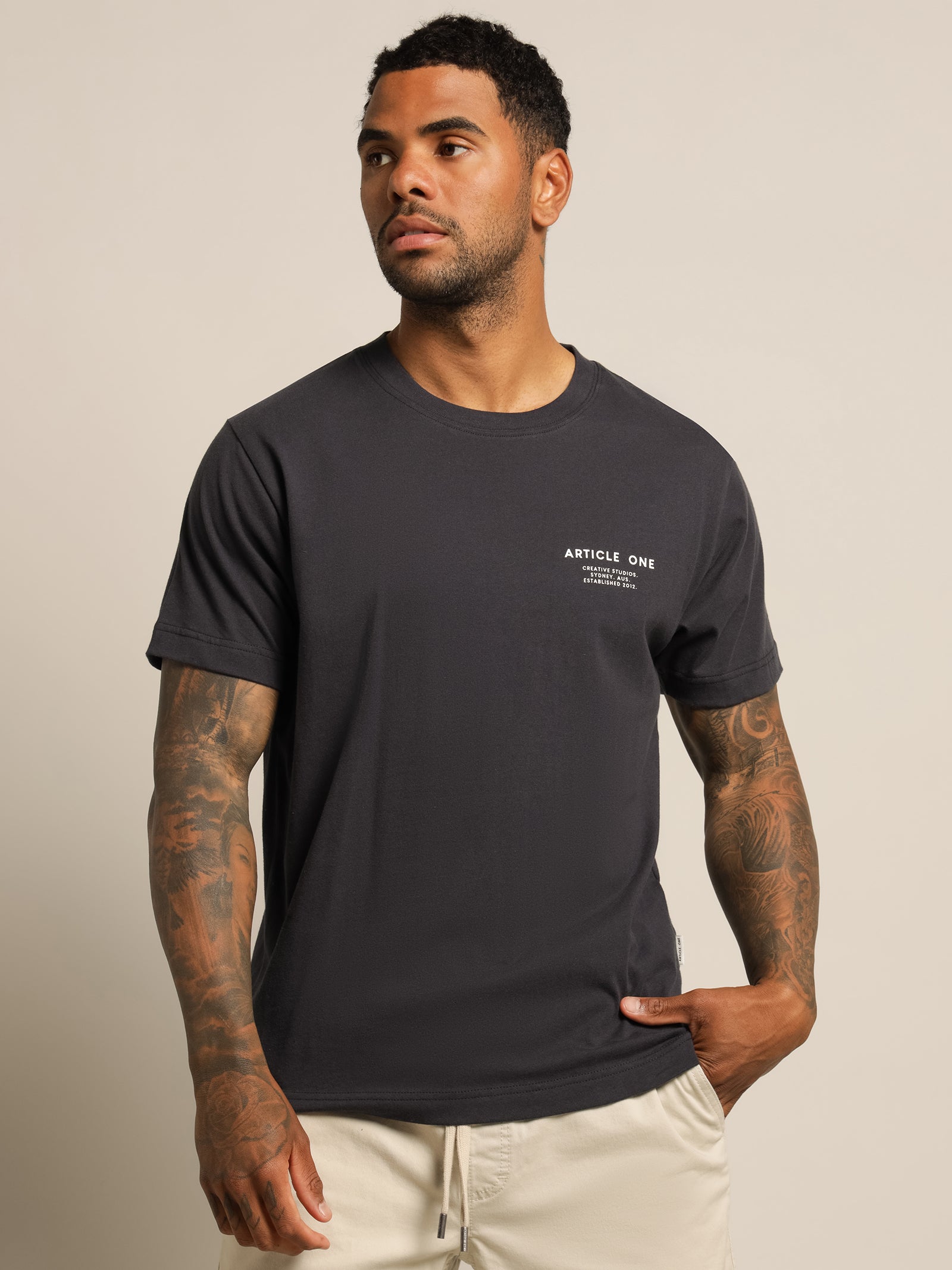 Article one Stamp Logo T-Shirt in Navy Blue Navy | Glue Store