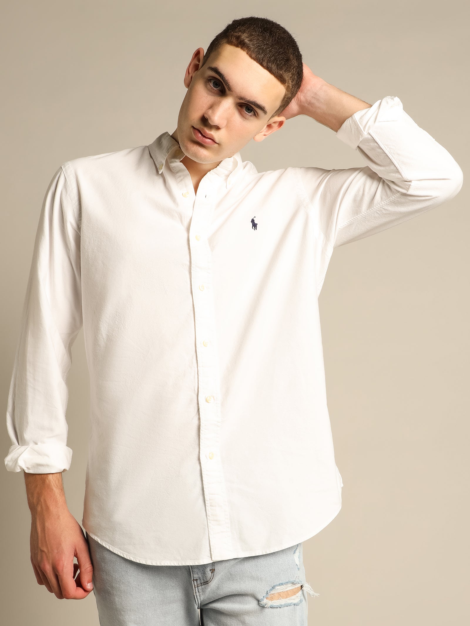 Custom Fit Oxford Shirt in White