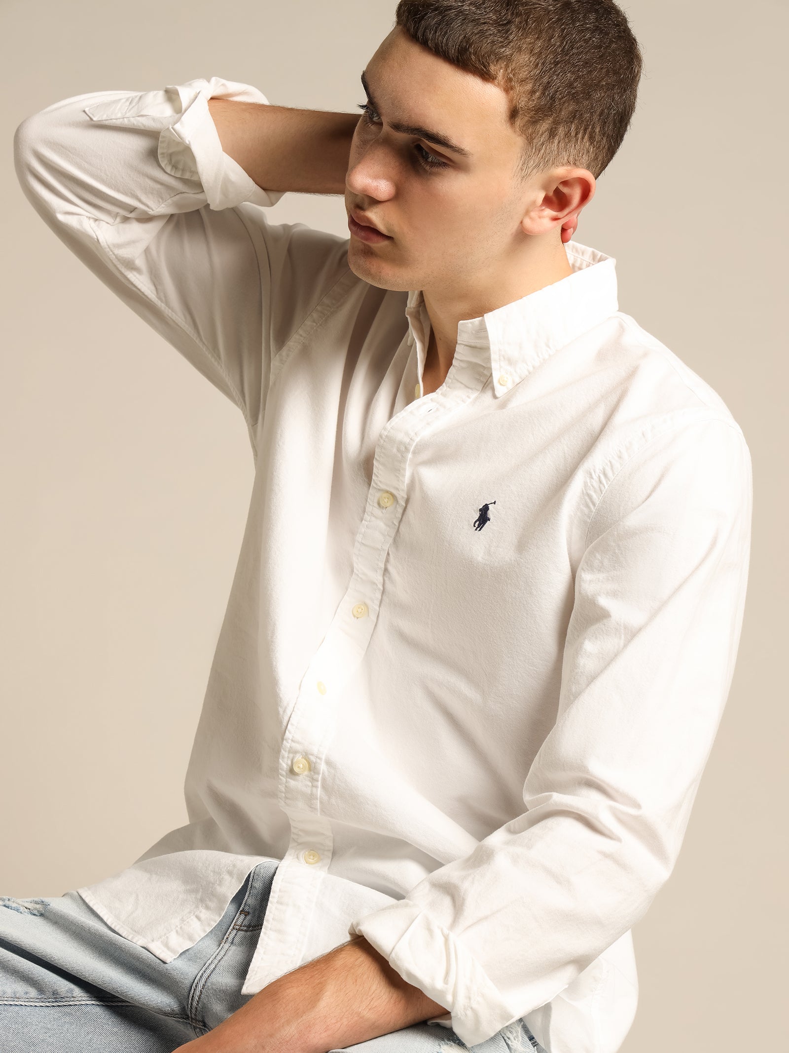 Custom Fit Button Up Shirt in White - Glue Store