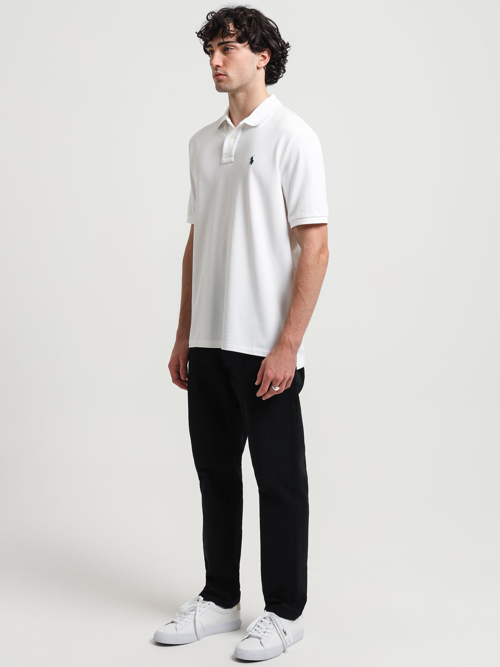 Classic Fit Mesh Polo in White