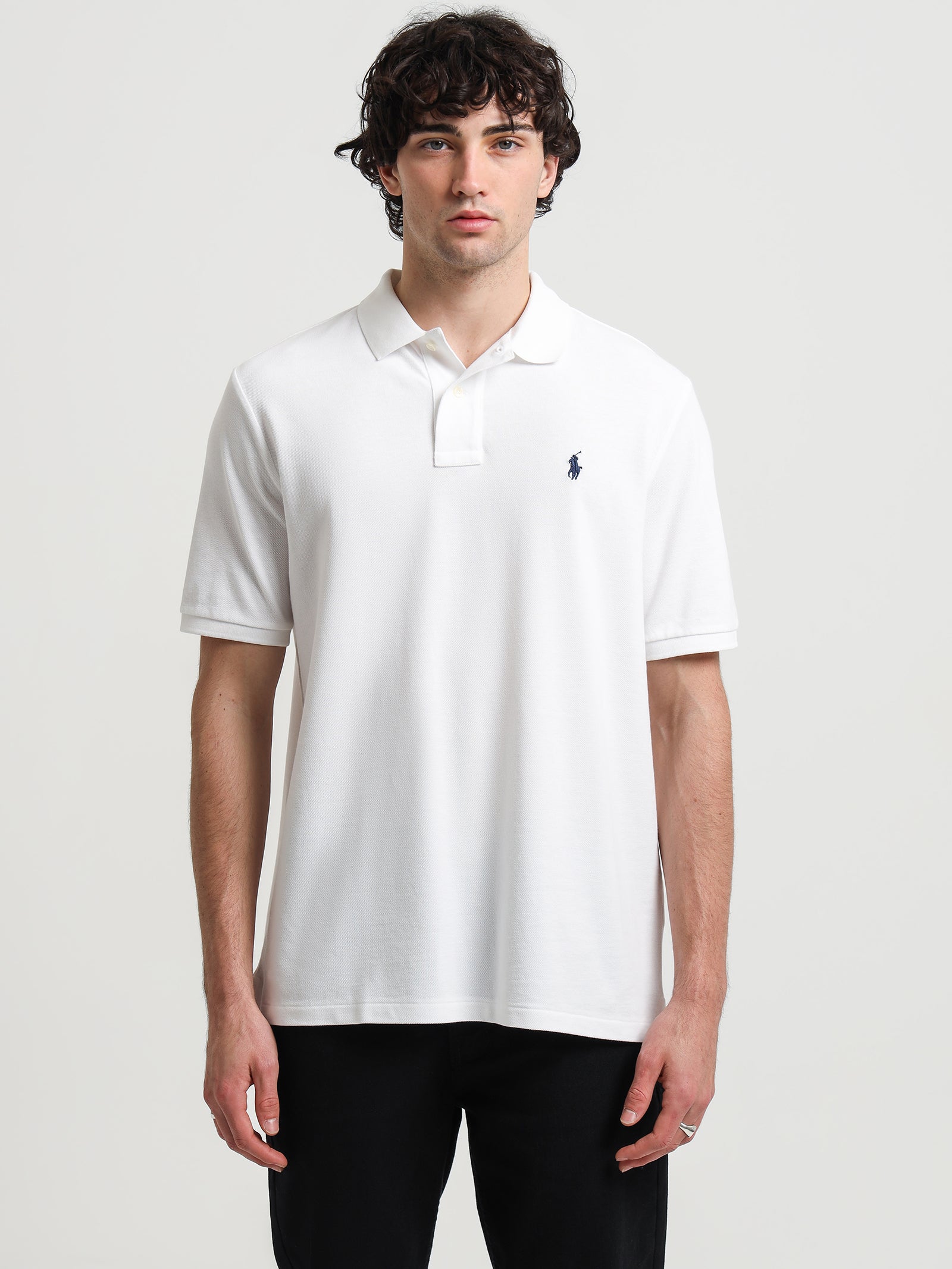 Classic Fit Mesh Polo in White - Glue Store