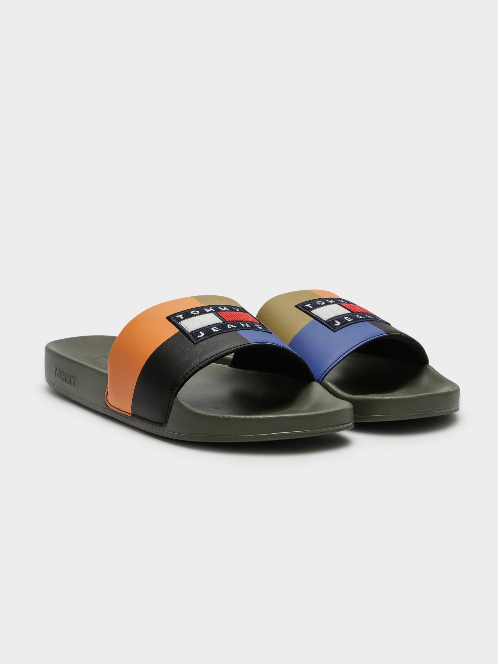 Mens Corduroy Color Blocked Pool Slides in Multi