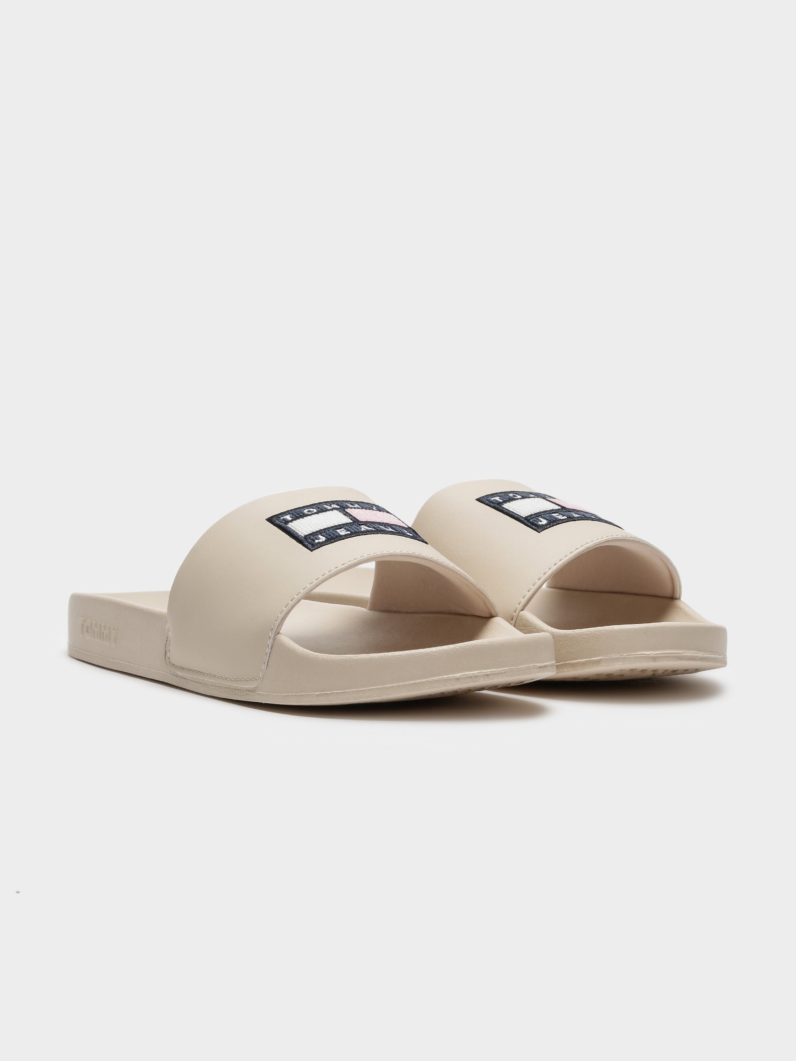 Flag Corduroy Pool Slides in Beige