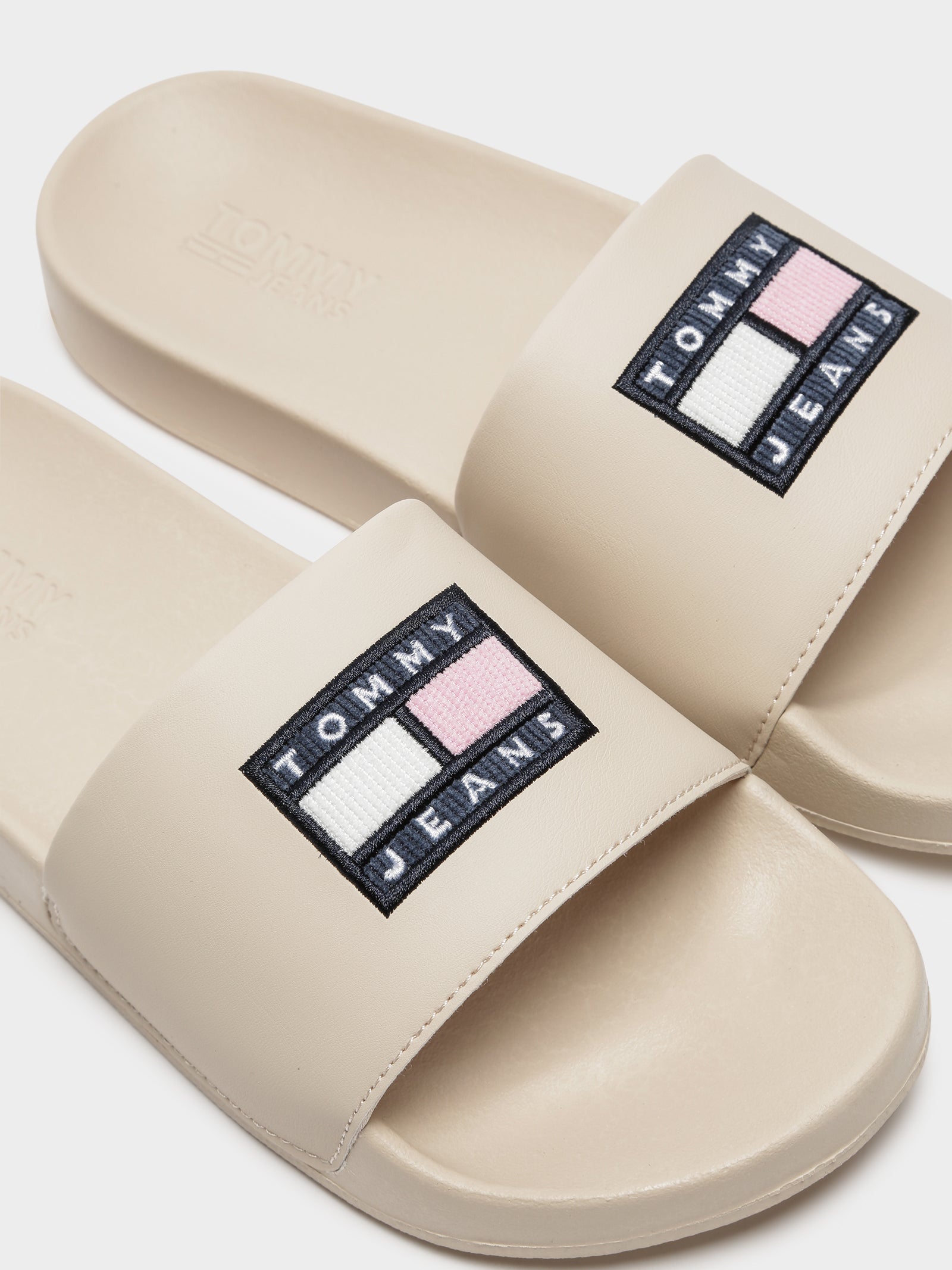 Flag Corduroy Pool Slides in Beige