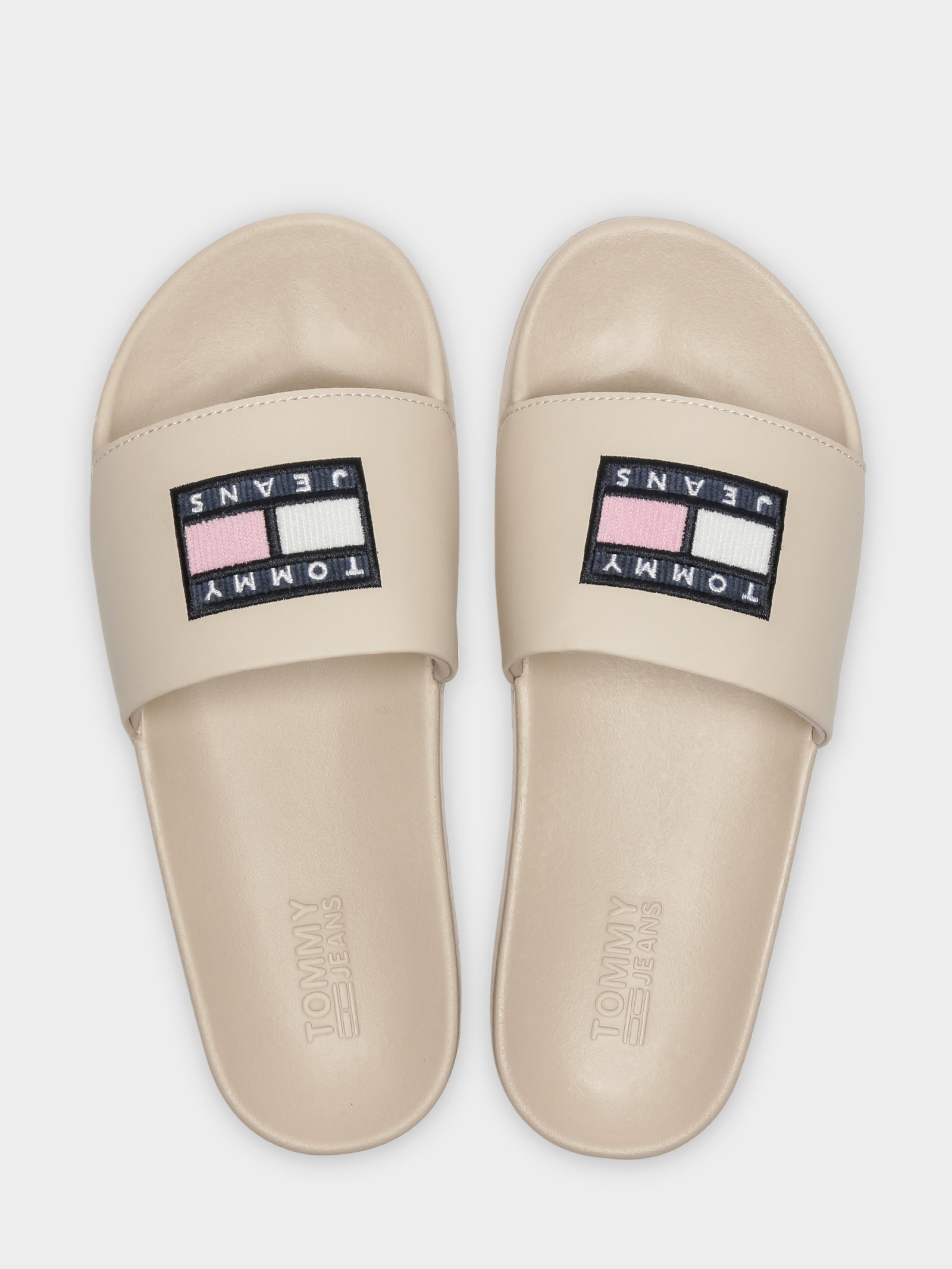 Flag Corduroy Pool Slides in Beige