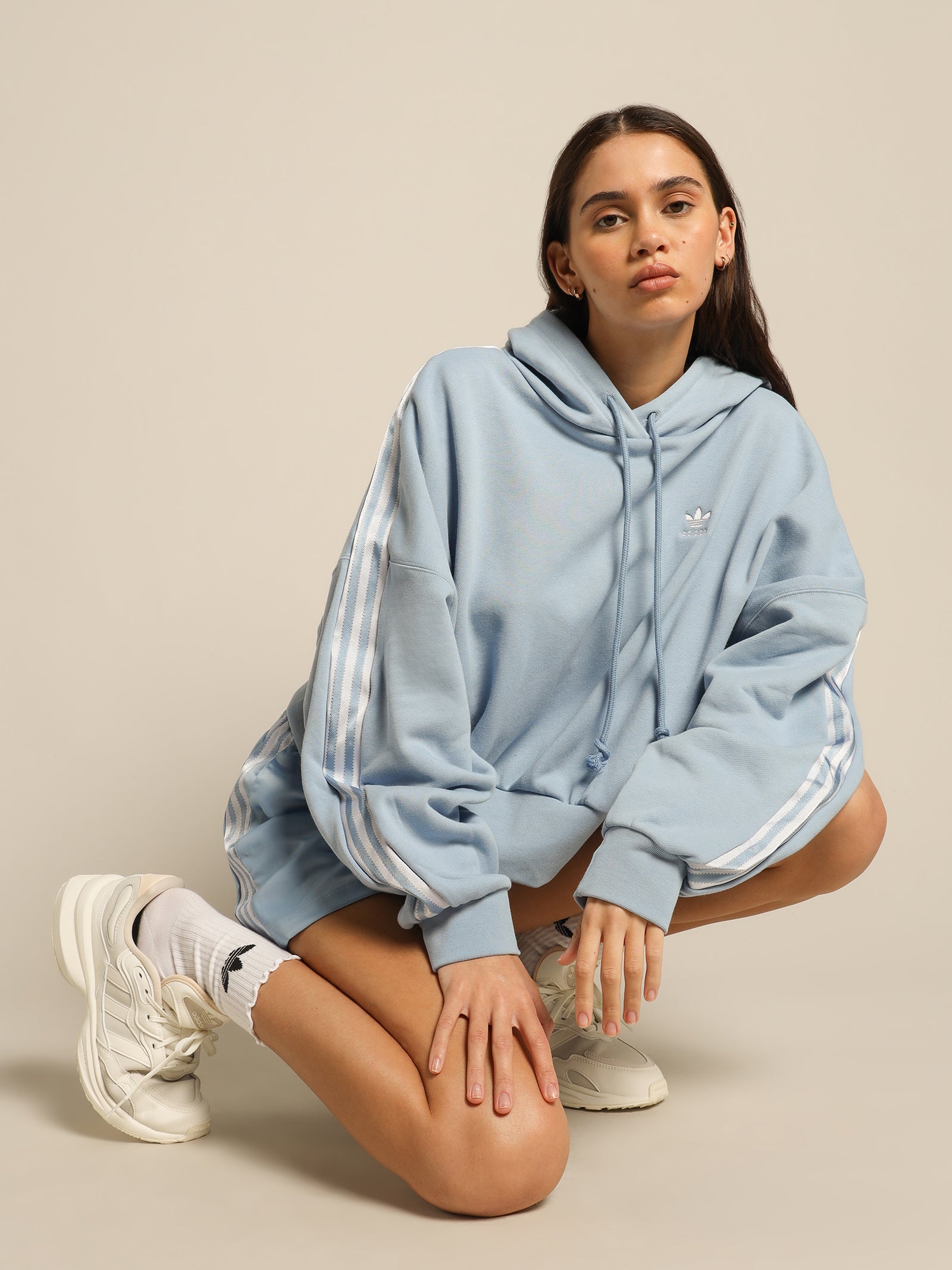 Satin Tape Cropped Hoodie in Ambient Sky