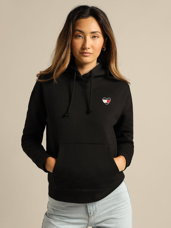 Tommy hilfiger Boxy Heart Flag Hoodie in Black Black | Glue Store