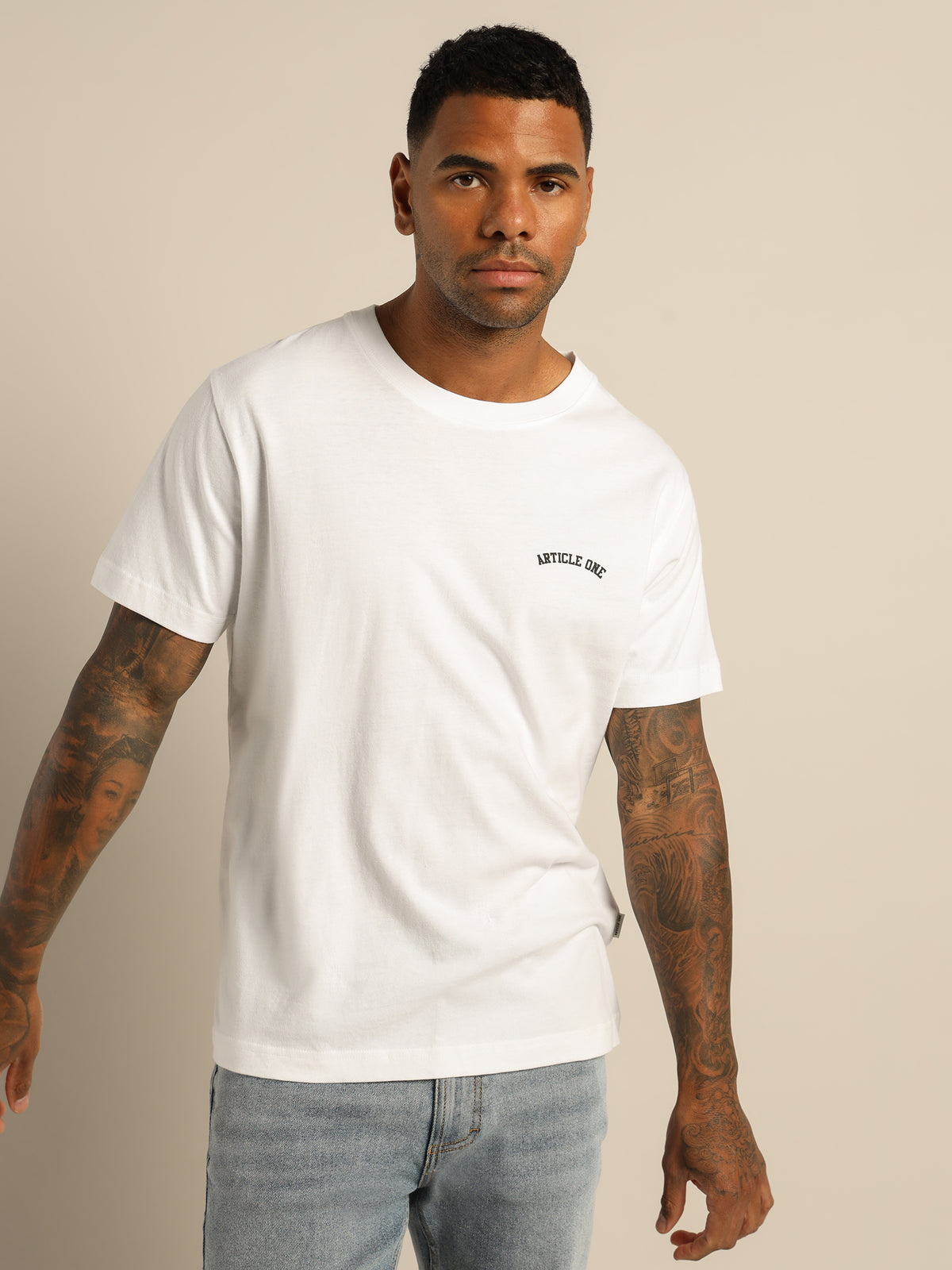 Article One Varsity Logo T-Shirt in White | White