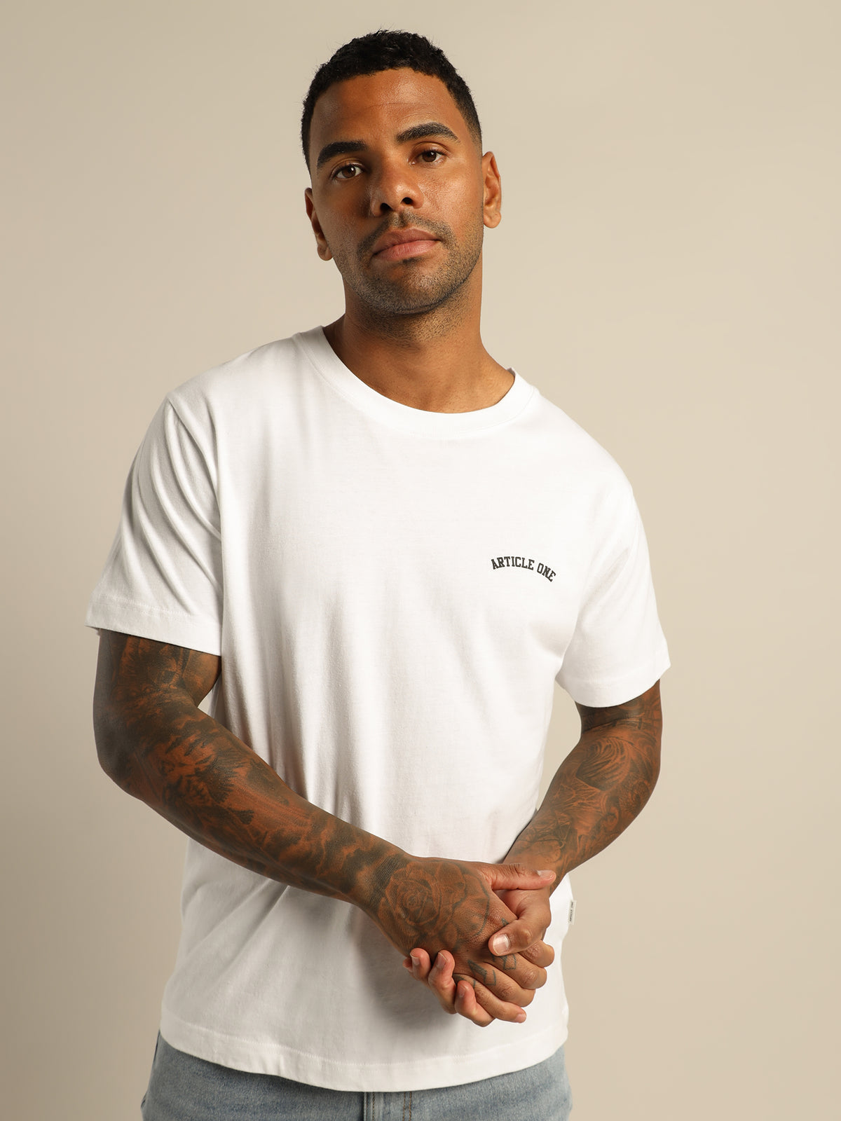 Article One Varsity Logo T-Shirt in White | White