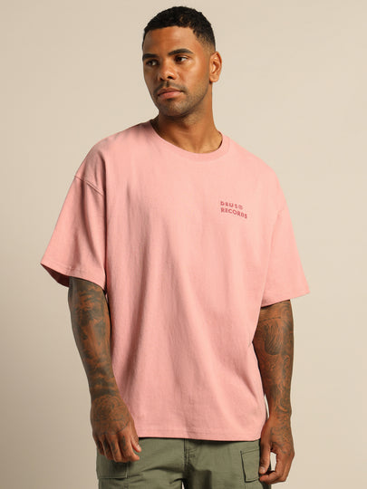 Deus Records All Caps T-Shirt in Zephyr Pink