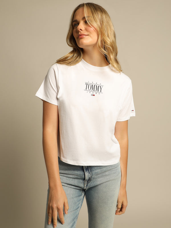 Essential Cropped Logo T-Shirt in White - Glue Store