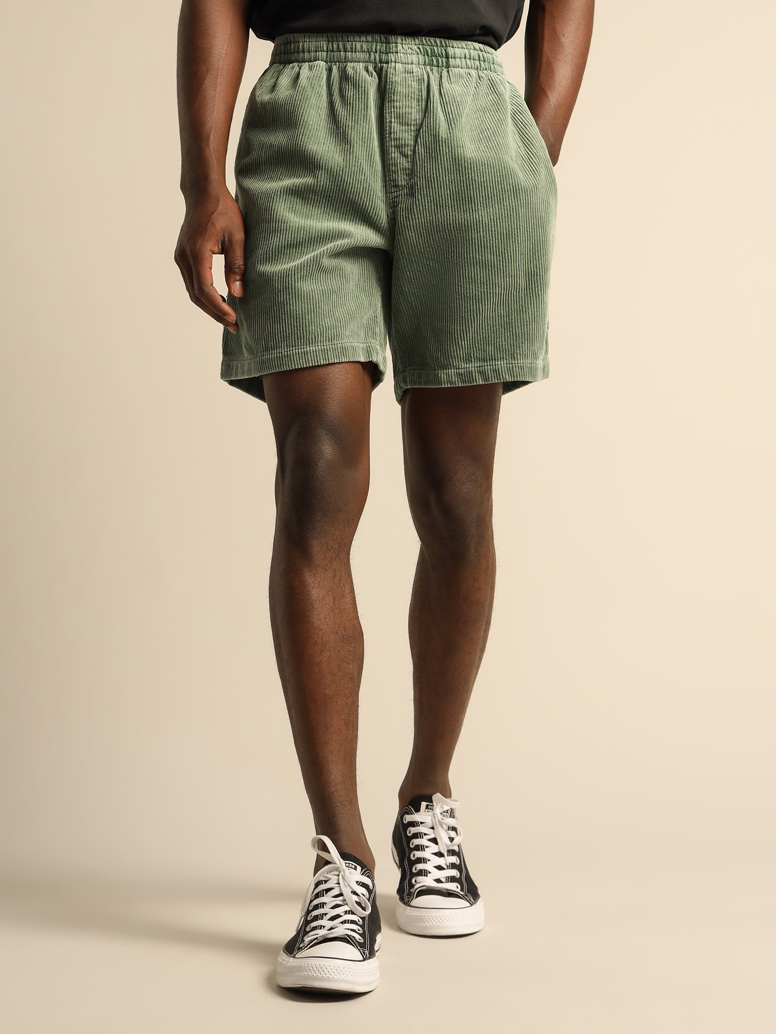 Wide Wale Cord Shorts in Forest Green