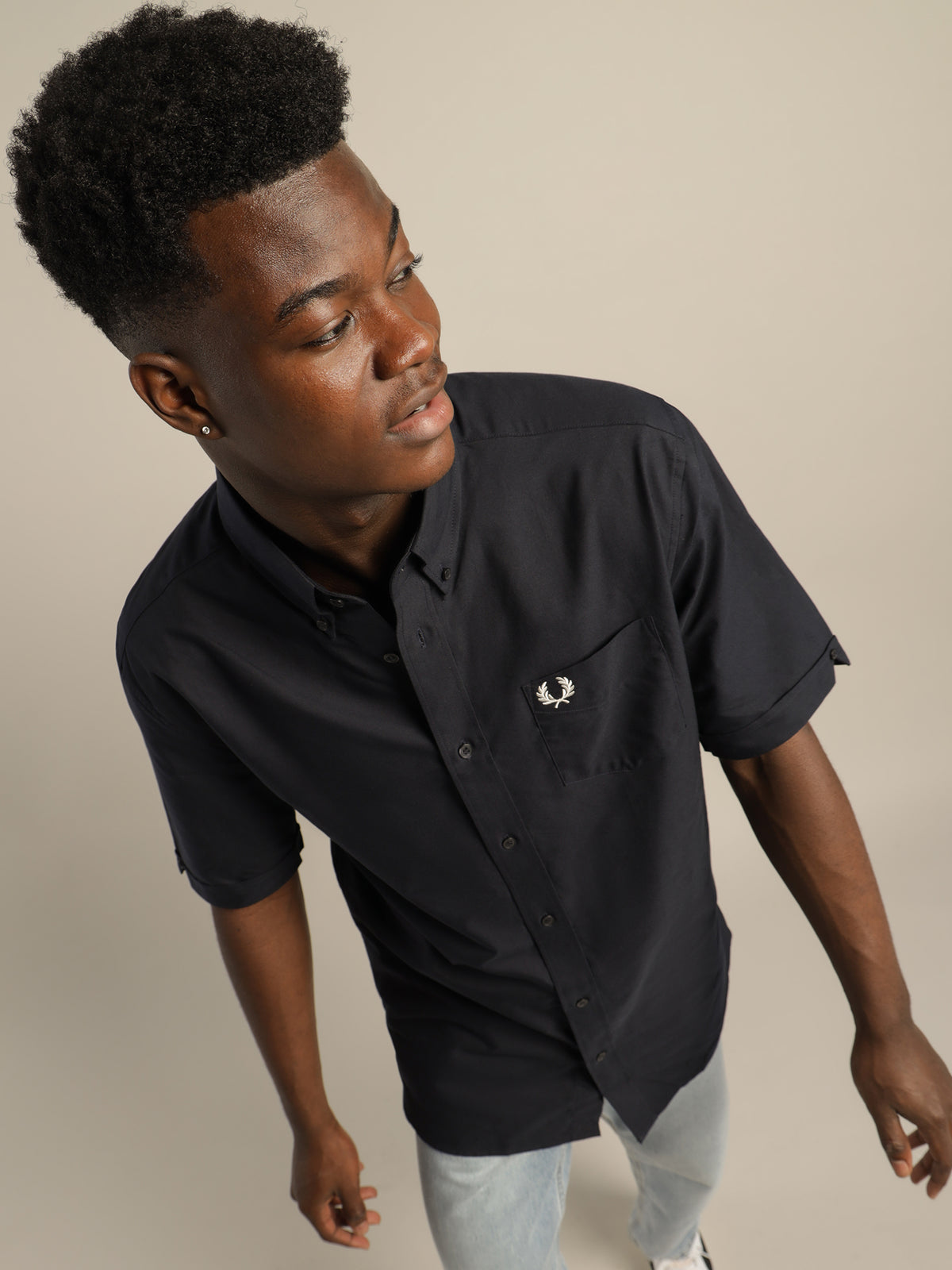 Fred perry Short Sleeve Oxford Shirt in Navy Navy Glue Store