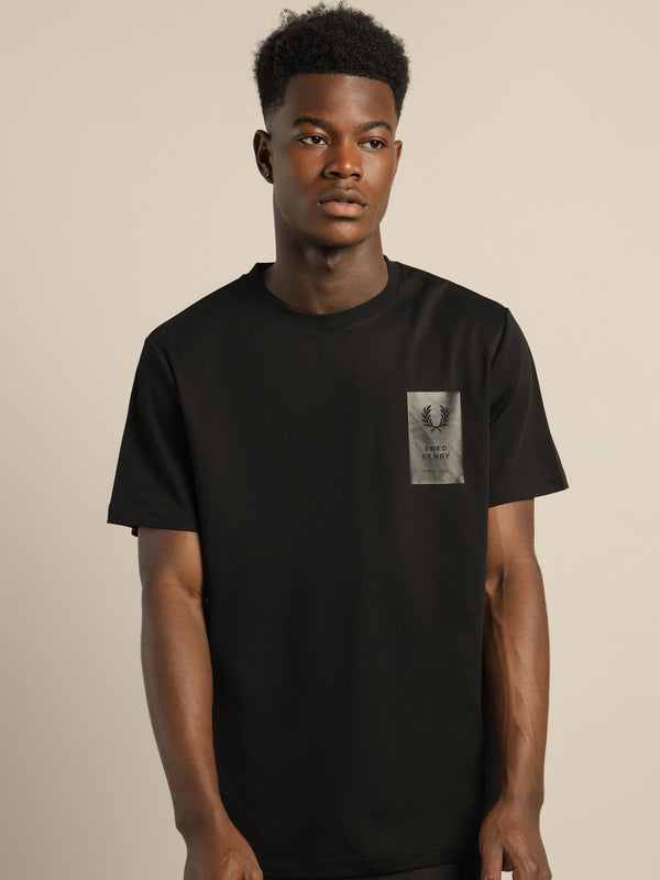 Printed Chest Patch T-Shirt in Black - Glue Store