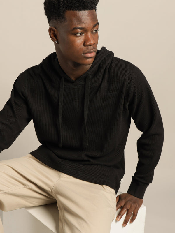 Article one Maison Waffle Hooded Sweater in Black Black | Glue Store