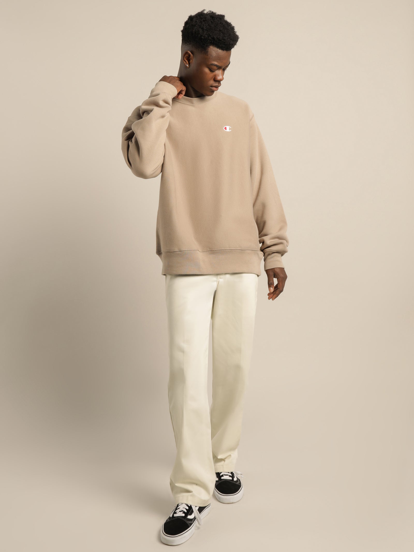 Reverse Weave Crew Jumper in Dark Khaki - Glue Store