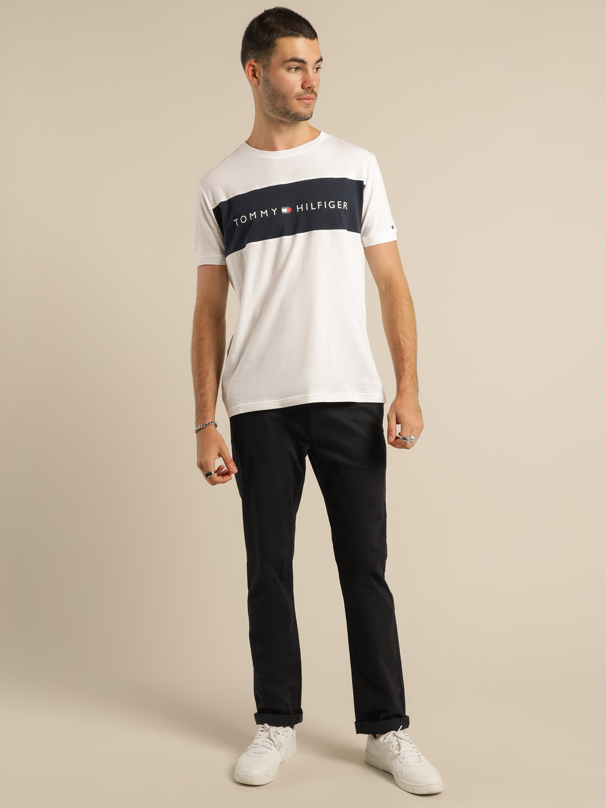 Tommy Hilfiger CN Short Sleeve Logo T-Shirt in White | White